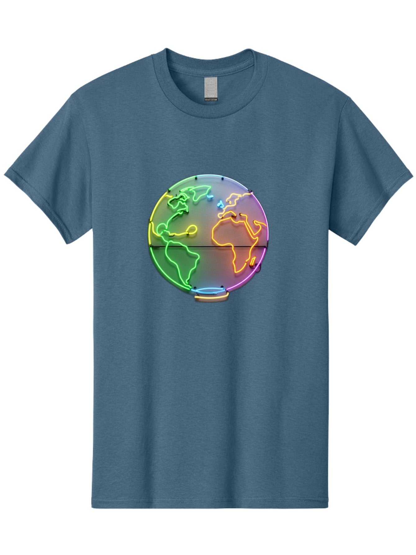 Globe-6 Men'S Graphic Tee, 100% Cotton, Comfortable Casual Summer Wear, Machine Washable, Neon Globe, World Map, Colorful Signage, Led Light Art, Global Navigation, Earth Signage, Colorful Decoration, Neon Lights Baa746 14