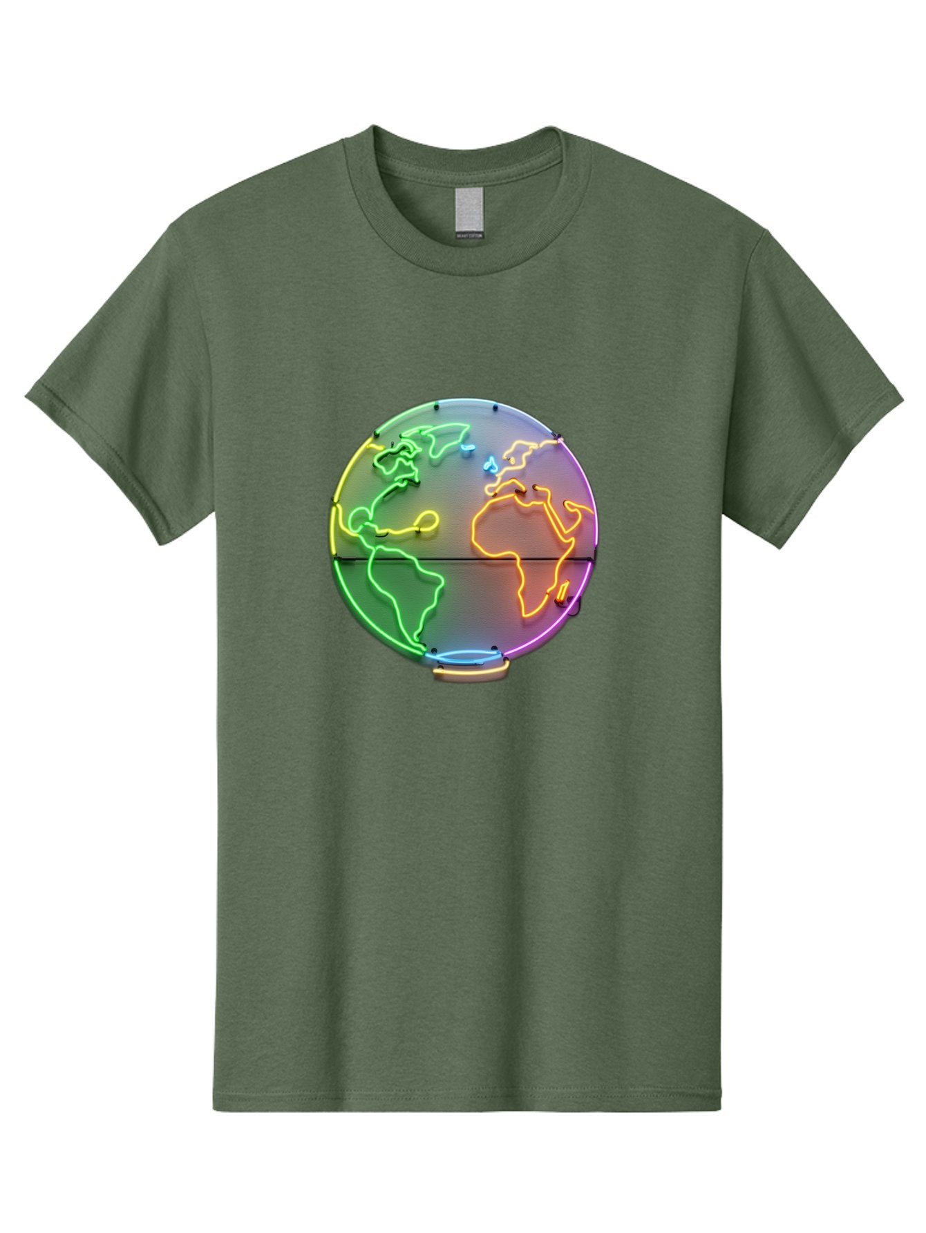 Globe-6 Men'S Graphic Tee, 100% Cotton, Comfortable Casual Summer Wear, Machine Washable, Neon Globe, World Map, Colorful Signage, Led Light Art, Global Navigation, Earth Signage, Colorful Decoration, Neon Lights Baa746 13
