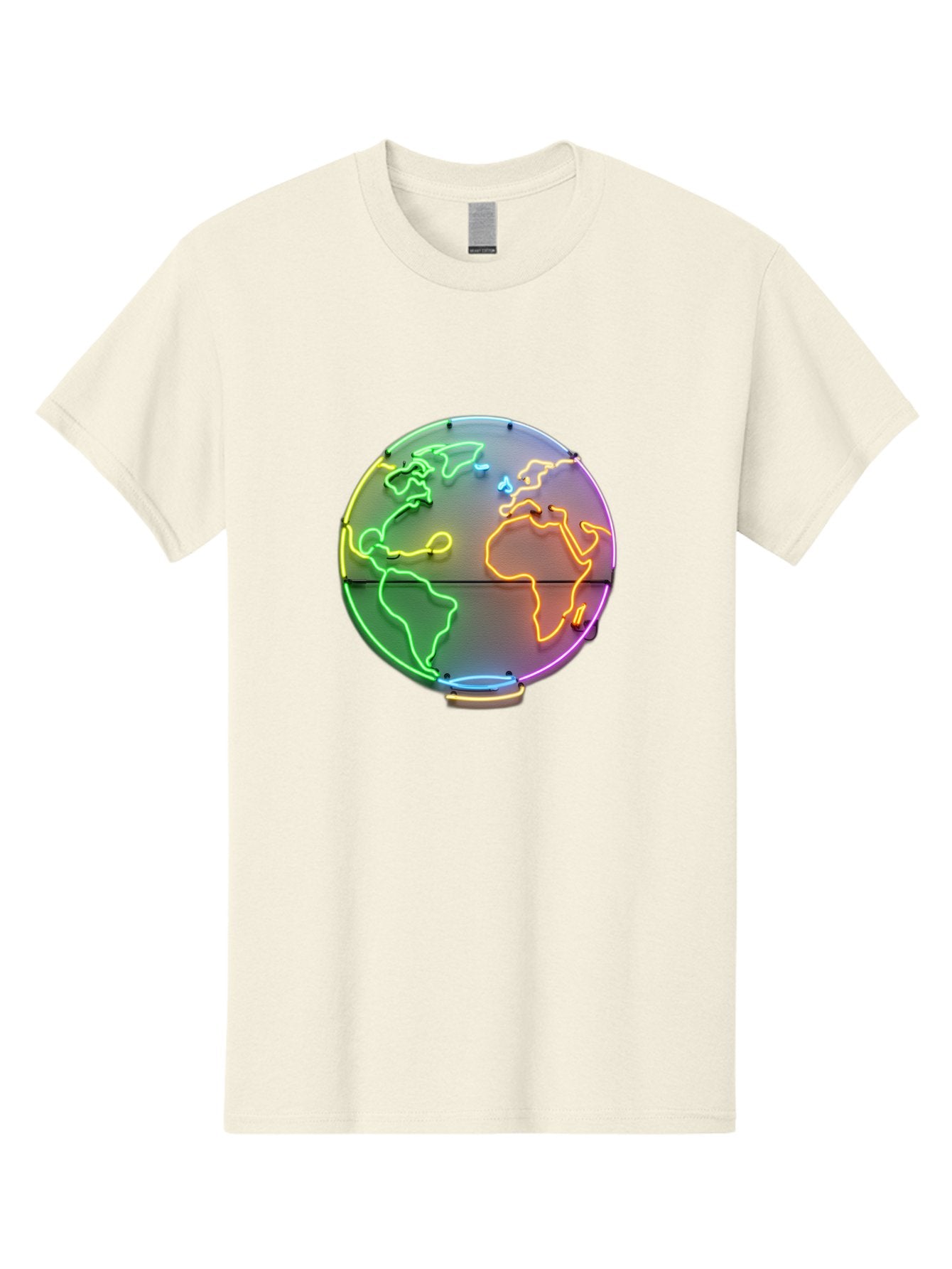 Globe-6 Men'S Graphic Tee, 100% Cotton, Comfortable Casual Summer Wear, Machine Washable, Neon Globe, World Map, Colorful Signage, Led Light Art, Global Navigation, Earth Signage, Colorful Decoration, Neon Lights Baa746 12