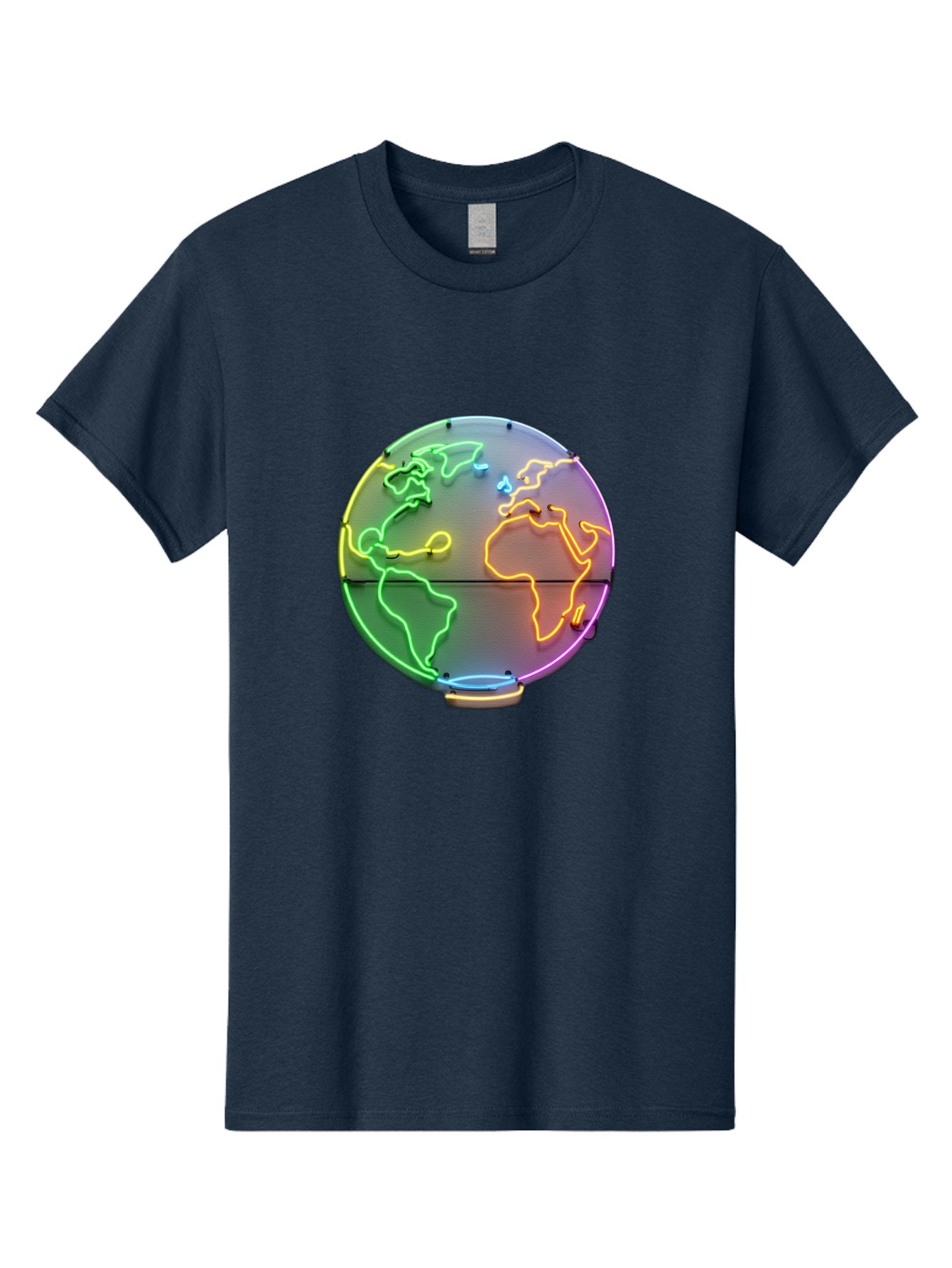 Globe-6 Men'S Graphic Tee, 100% Cotton, Comfortable Casual Summer Wear, Machine Washable, Neon Globe, World Map, Colorful Signage, Led Light Art, Global Navigation, Earth Signage, Colorful Decoration, Neon Lights Baa746 4