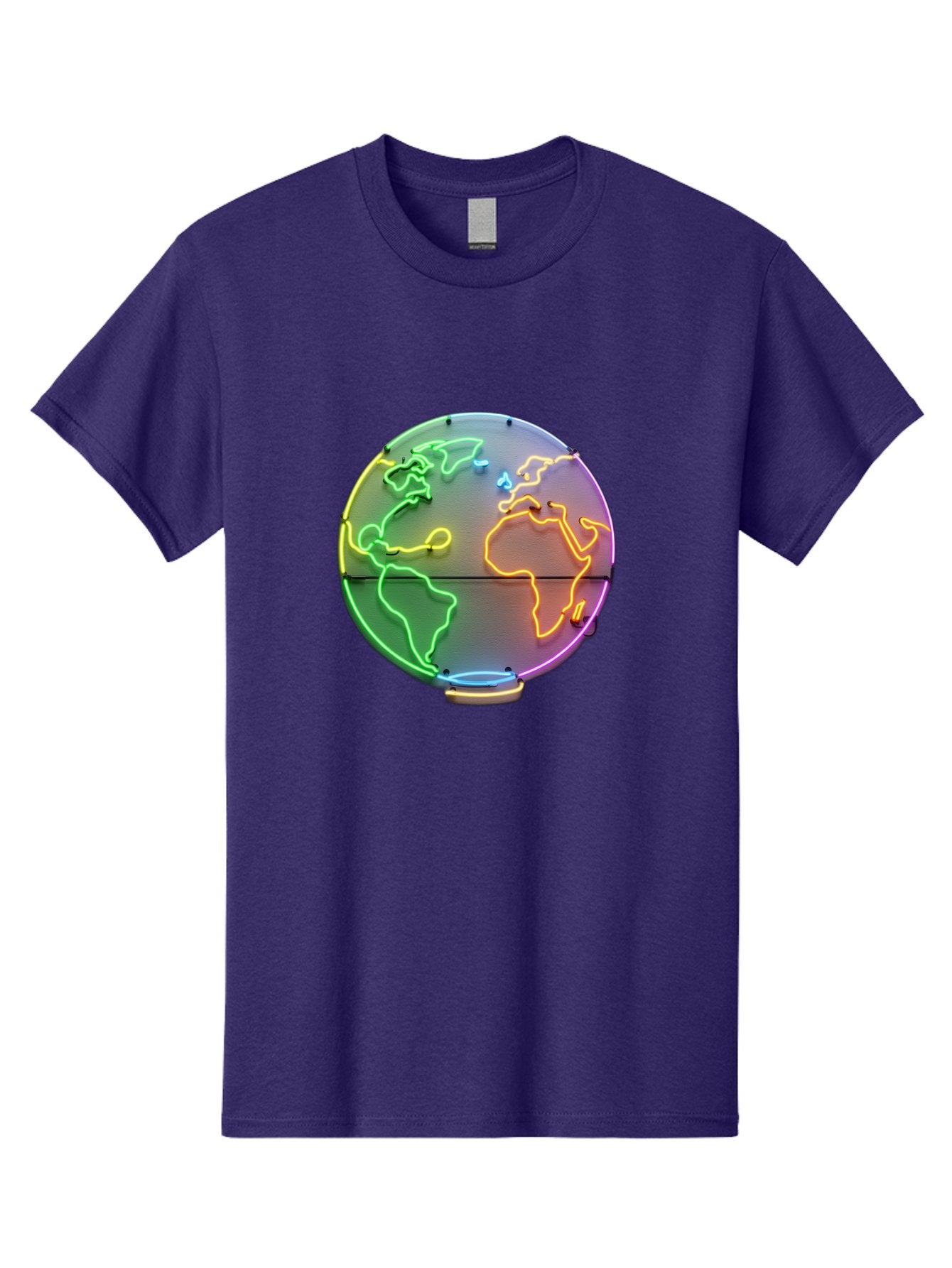 Globe-6 Men'S Graphic Tee, 100% Cotton, Comfortable Casual Summer Wear, Machine Washable, Neon Globe, World Map, Colorful Signage, Led Light Art, Global Navigation, Earth Signage, Colorful Decoration, Neon Lights Baa746 5