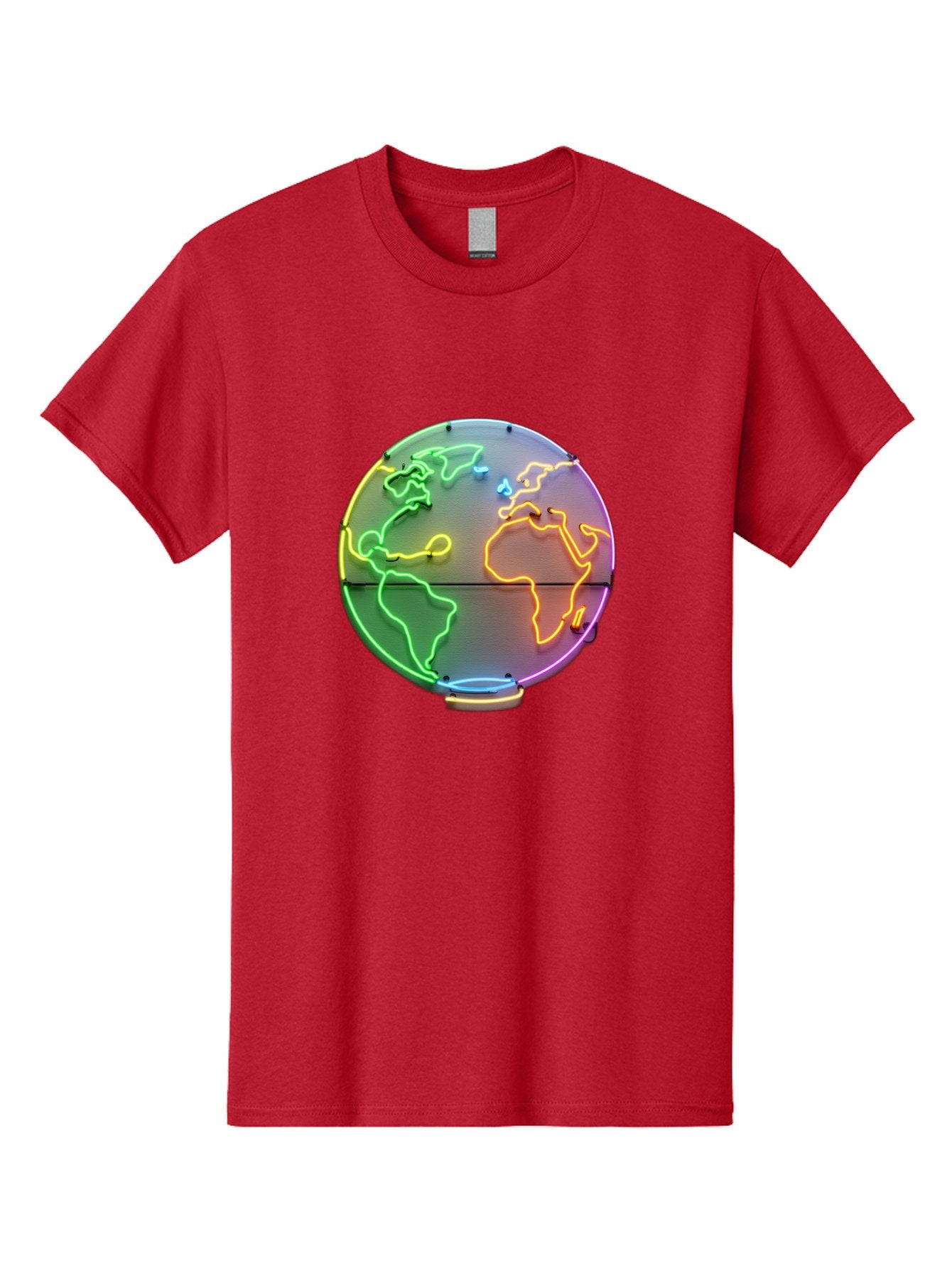 Globe-6 Men'S Graphic Tee, 100% Cotton, Comfortable Casual Summer Wear, Machine Washable, Neon Globe, World Map, Colorful Signage, Led Light Art, Global Navigation, Earth Signage, Colorful Decoration, Neon Lights Baa746
