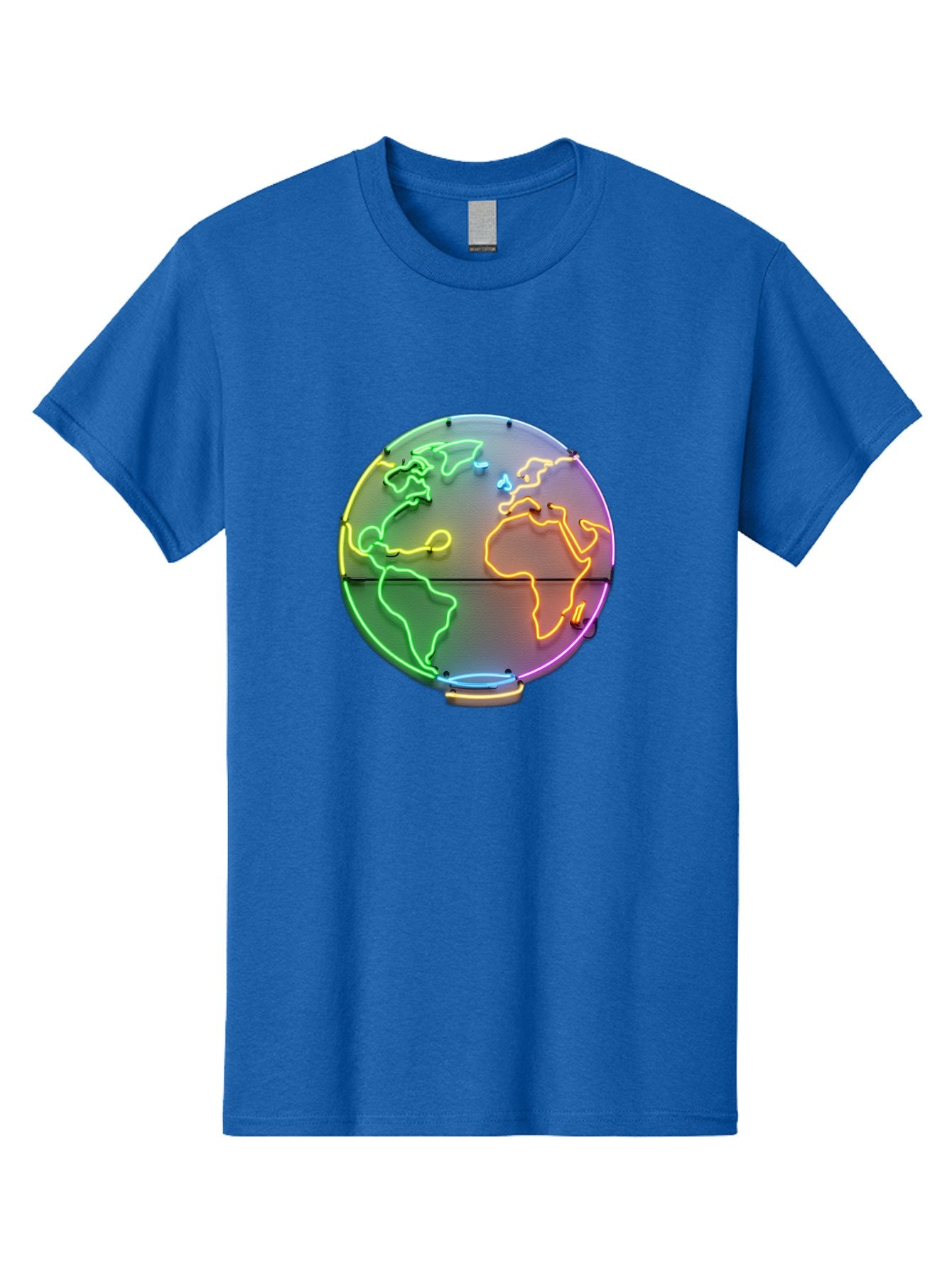 Globe-6 Men'S Graphic Tee, 100% Cotton, Comfortable Casual Summer Wear, Machine Washable, Neon Globe, World Map, Colorful Signage, Led Light Art, Global Navigation, Earth Signage, Colorful Decoration, Neon Lights Baa746 15