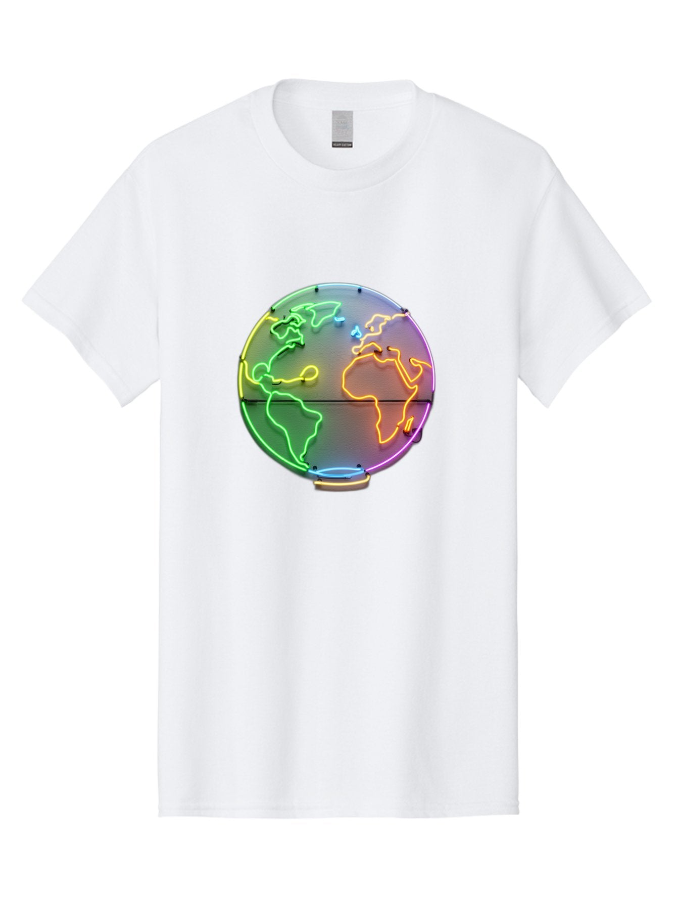 Globe-6 Men'S Graphic Tee, 100% Cotton, Comfortable Casual Summer Wear, Machine Washable, Neon Globe, World Map, Colorful Signage, Led Light Art, Global Navigation, Earth Signage, Colorful Decoration, Neon Lights Baa746 3