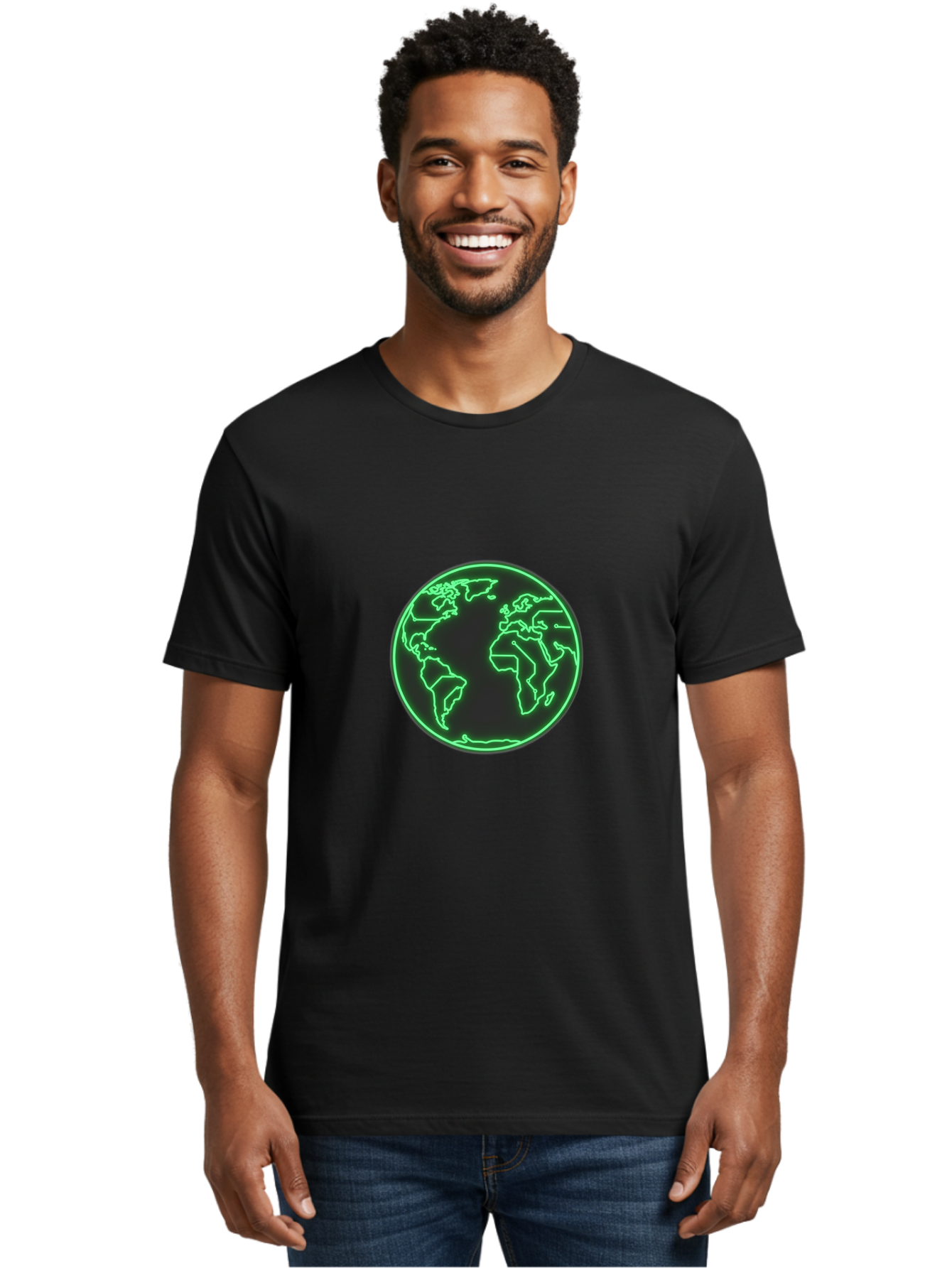 Globe-7 Men'S Graphic Tee, 100% Cotton, Comfortable Casual Summer Wear, Machine Washable, Globe Icon, World Map, Global Illustration, Neon Outline, Minimalist Design, Earth Symbol, International Representation Baa747 18