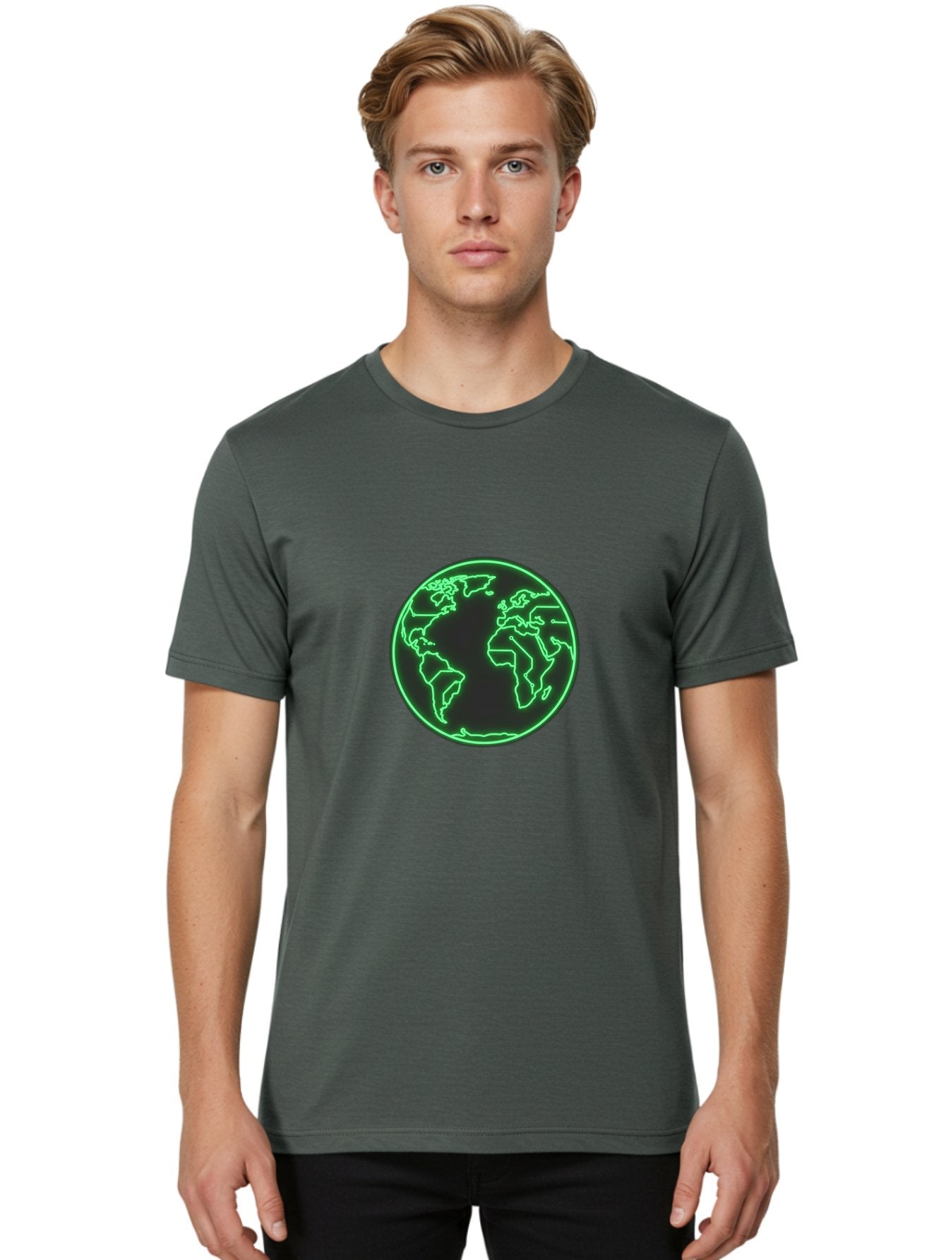 Globe-7 Men'S Graphic Tee, 100% Cotton, Comfortable Casual Summer Wear, Machine Washable, Globe Icon, World Map, Global Illustration, Neon Outline, Minimalist Design, Earth Symbol, International Representation Baa747 26