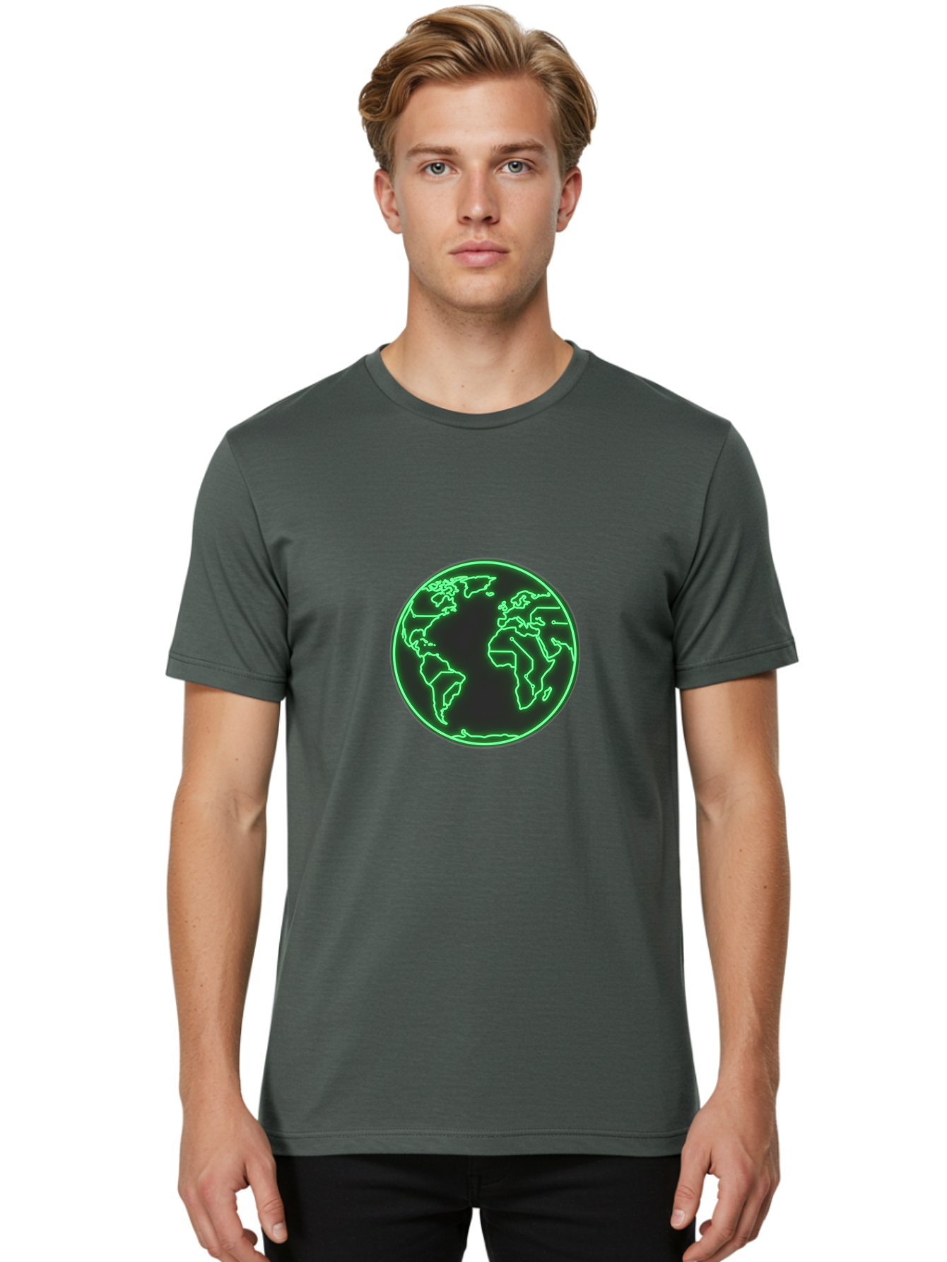 Globe-7 Men'S Graphic Tee, 100% Cotton, Comfortable Casual Summer Wear, Machine Washable, Globe Icon, World Map, Global Illustration, Neon Outline, Minimalist Design, Earth Symbol, International Representation Baa747 10