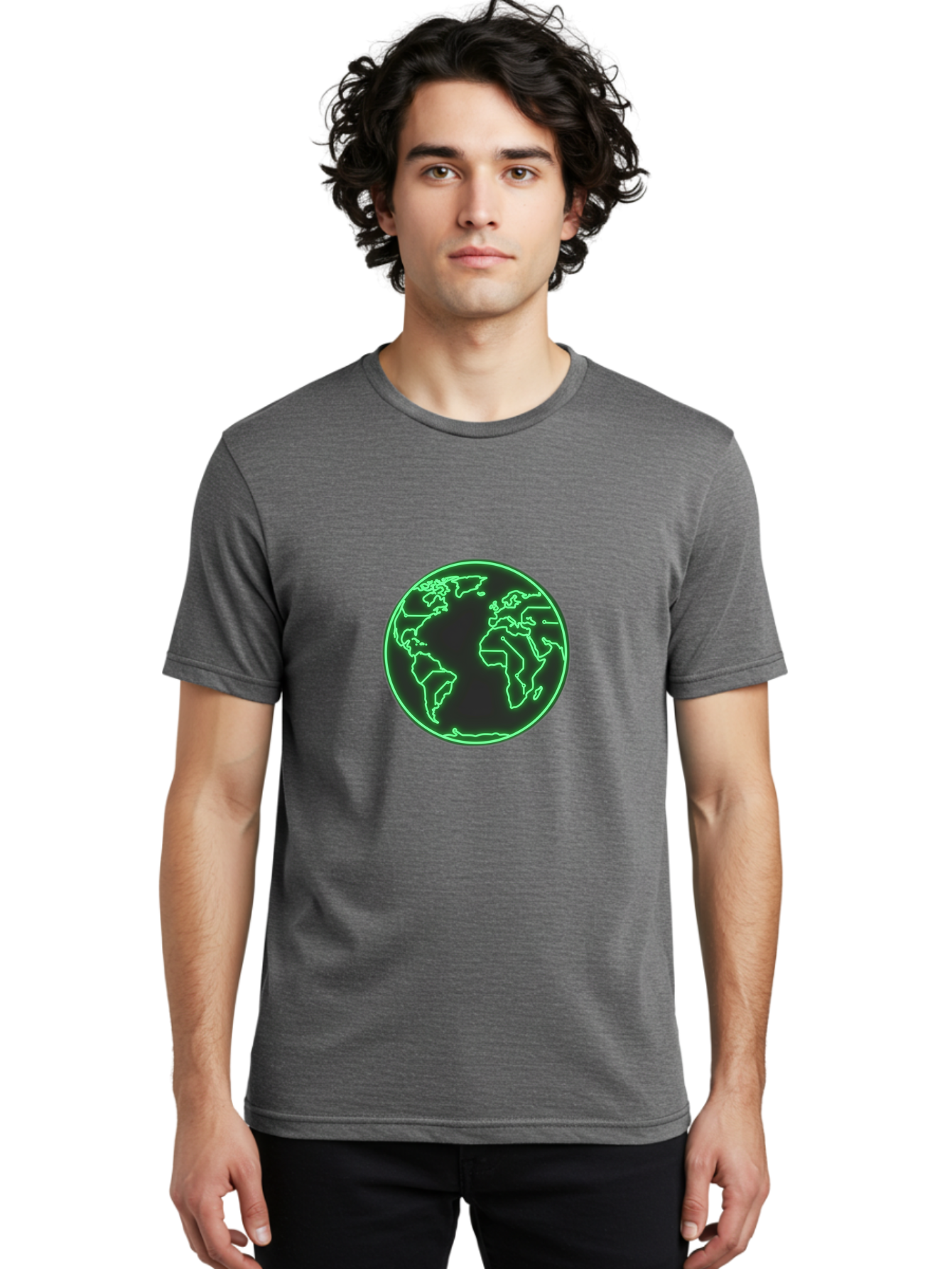 Globe-7 Men'S Graphic Tee, 100% Cotton, Comfortable Casual Summer Wear, Machine Washable, Globe Icon, World Map, Global Illustration, Neon Outline, Minimalist Design, Earth Symbol, International Representation Baa747 14
