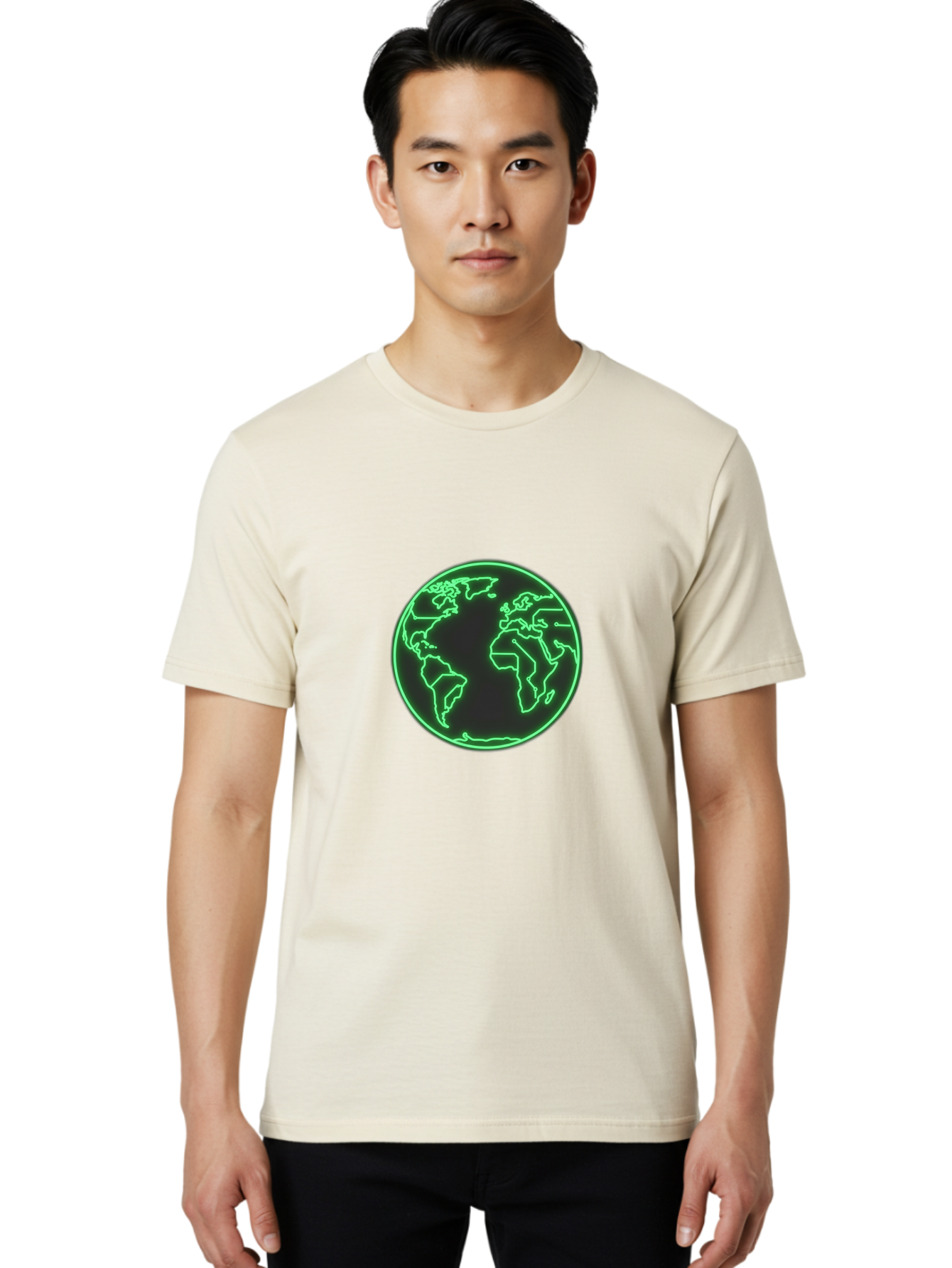 Globe-7 Men'S Graphic Tee, 100% Cotton, Comfortable Casual Summer Wear, Machine Washable, Globe Icon, World Map, Global Illustration, Neon Outline, Minimalist Design, Earth Symbol, International Representation Baa747 6