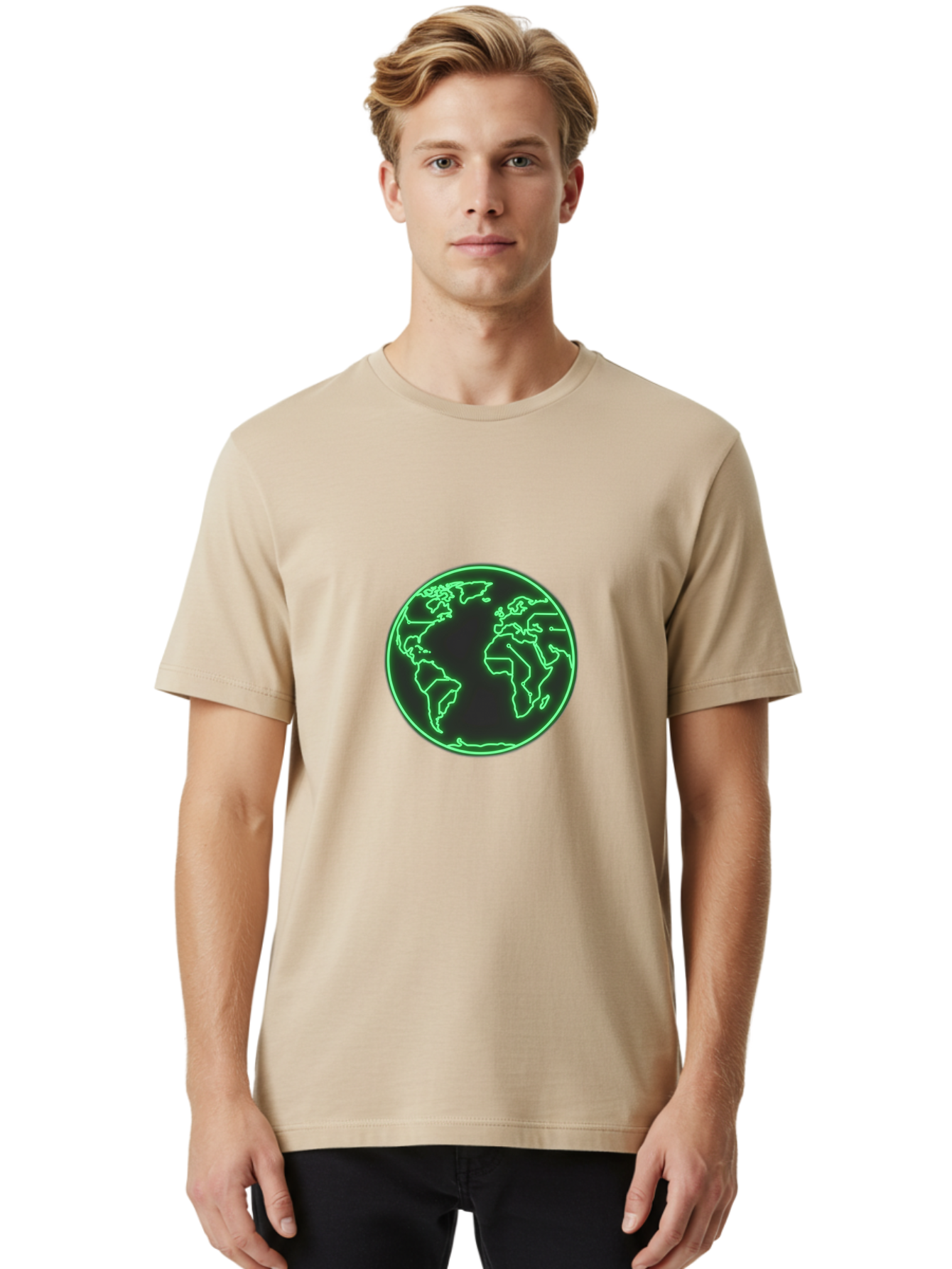 Globe-7 Men'S Graphic Tee, 100% Cotton, Comfortable Casual Summer Wear, Machine Washable, Globe Icon, World Map, Global Illustration, Neon Outline, Minimalist Design, Earth Symbol, International Representation Baa747 12