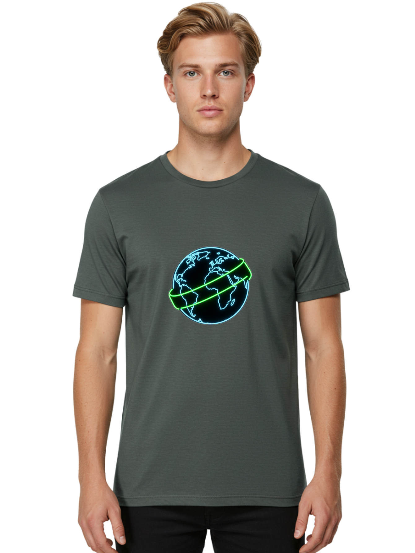 Globe-8 Men'S Graphic Tee, 100% Cotton, Comfortable Casual Summer Wear, Machine Washable, Globe Illustration, Neon Lines, Global Map, Earth Icon, Futuristic Design, Digital Art, World Map Outline, Abstract Globe, Modern Graphic Baa748 14