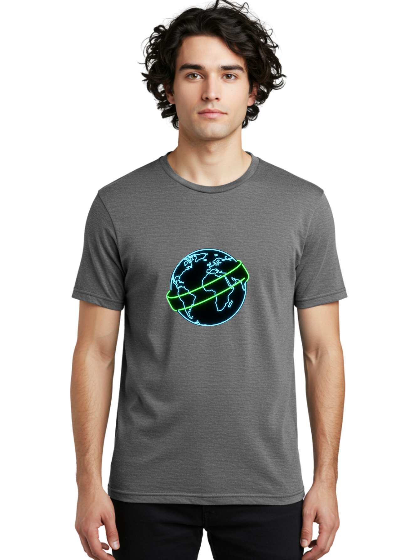 Globe-8 Men'S Graphic Tee, 100% Cotton, Comfortable Casual Summer Wear, Machine Washable, Globe Illustration, Neon Lines, Global Map, Earth Icon, Futuristic Design, Digital Art, World Map Outline, Abstract Globe, Modern Graphic Baa748 10