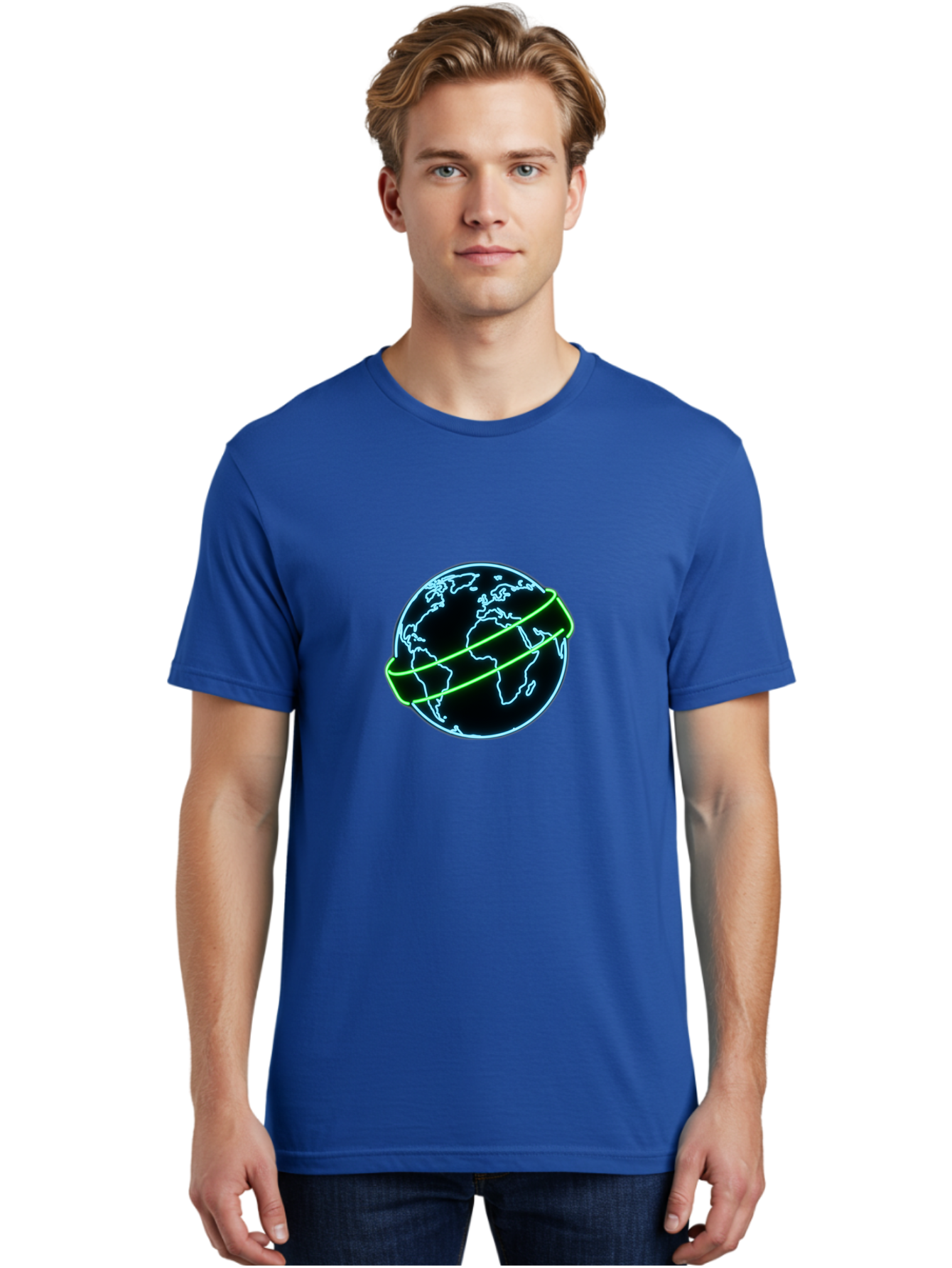 Globe-8 Men'S Graphic Tee, 100% Cotton, Comfortable Casual Summer Wear, Machine Washable, Globe Illustration, Neon Lines, Global Map, Earth Icon, Futuristic Design, Digital Art, World Map Outline, Abstract Globe, Modern Graphic Baa748 6