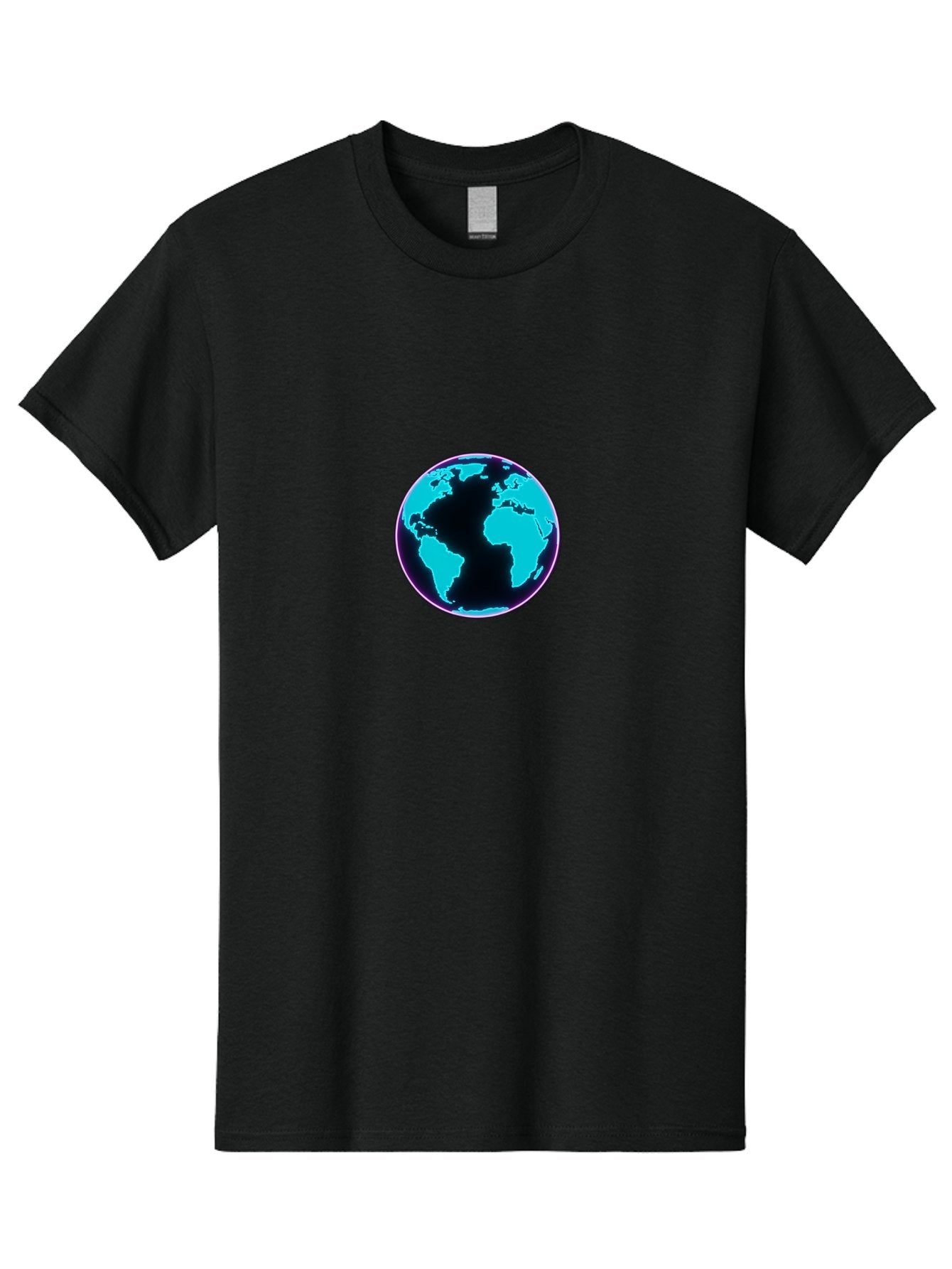 Globe-9 Men'S Graphic Tee, 100% Cotton, Comfortable Casual Summer Wear, Machine Washable, Globe, World Map, Blue And Black Silhouette, Centered, Visual Representation, Earth'S Surface, Americas Centered, Pink Outline, Modern Design, Baa749 9