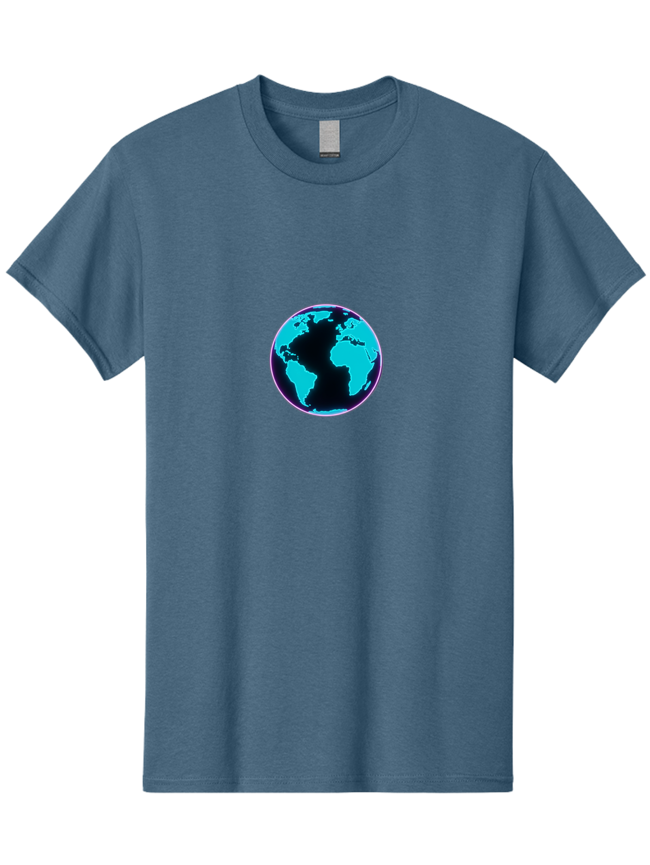 Globe-9 Men'S Graphic Tee, 100% Cotton, Comfortable Casual Summer Wear, Machine Washable, Globe, World Map, Blue And Black Silhouette, Centered, Visual Representation, Earth'S Surface, Americas Centered, Pink Outline, Modern Design, Baa749
