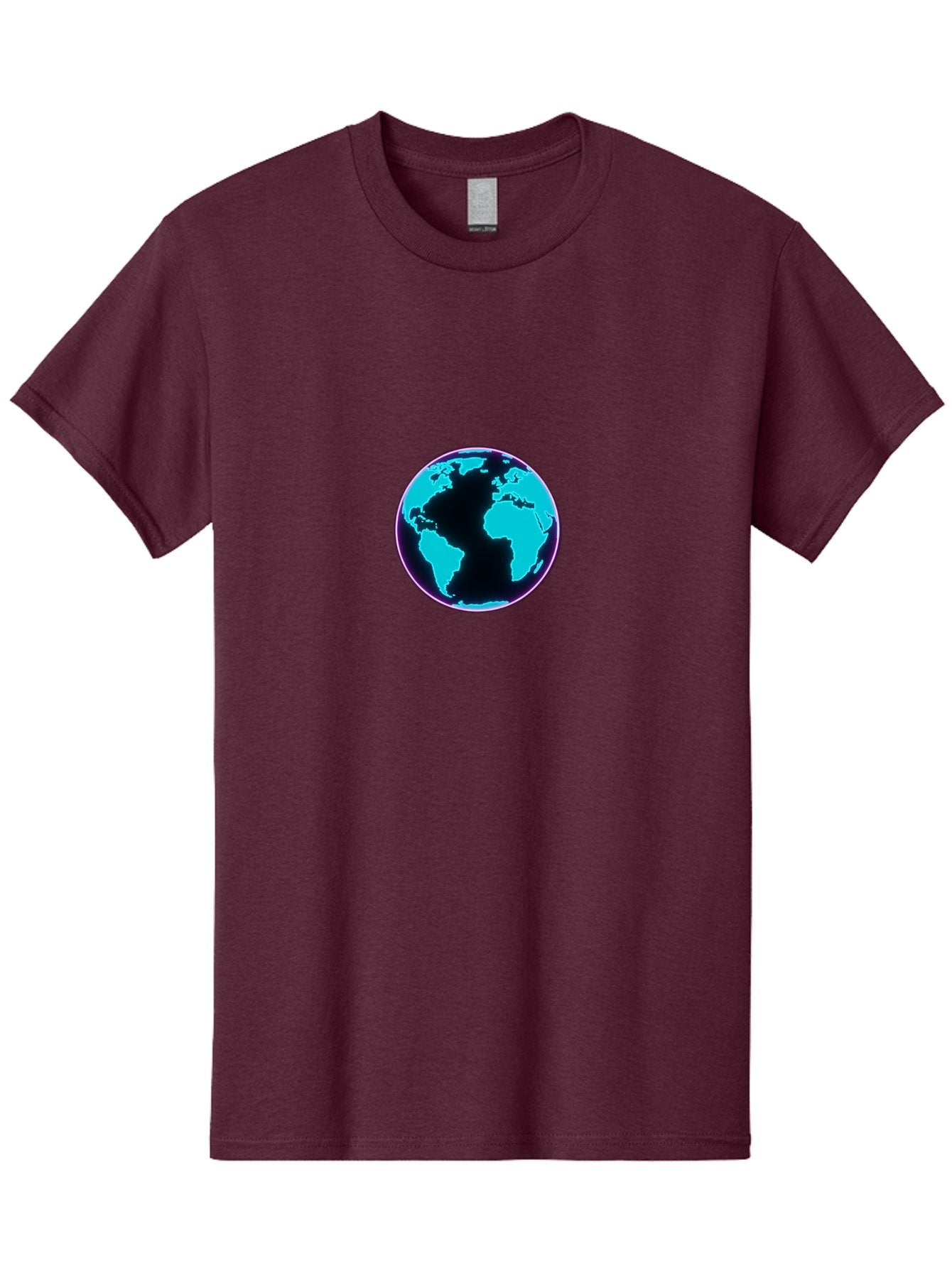 Globe-9 Men'S Graphic Tee, 100% Cotton, Comfortable Casual Summer Wear, Machine Washable, Globe, World Map, Blue And Black Silhouette, Centered, Visual Representation, Earth'S Surface, Americas Centered, Pink Outline, Modern Design, Baa749