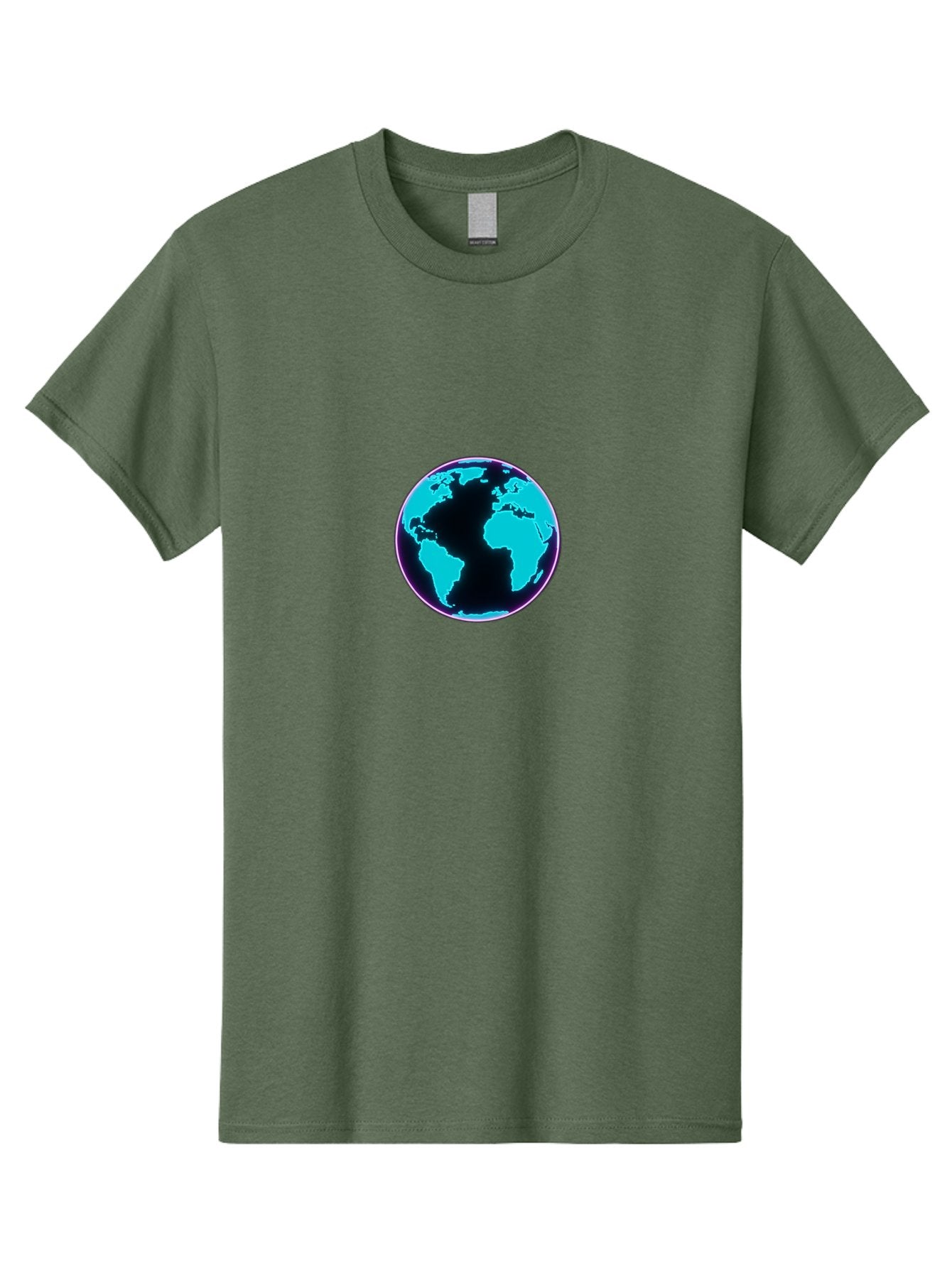 Globe-9 Men'S Graphic Tee, 100% Cotton, Comfortable Casual Summer Wear, Machine Washable, Globe, World Map, Blue And Black Silhouette, Centered, Visual Representation, Earth'S Surface, Americas Centered, Pink Outline, Modern Design, Baa749 3
