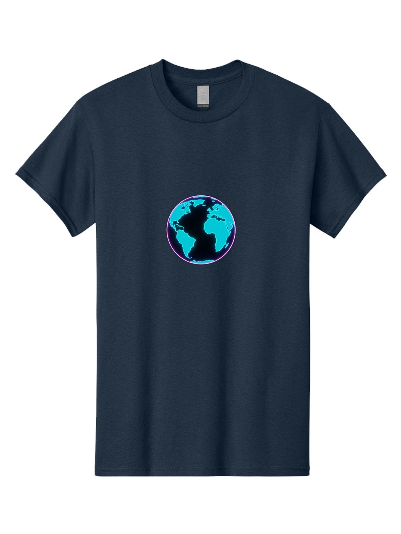 Globe-9 Men'S Graphic Tee, 100% Cotton, Comfortable Casual Summer Wear, Machine Washable, Globe, World Map, Blue And Black Silhouette, Centered, Visual Representation, Earth'S Surface, Americas Centered, Pink Outline, Modern Design, Baa749 5