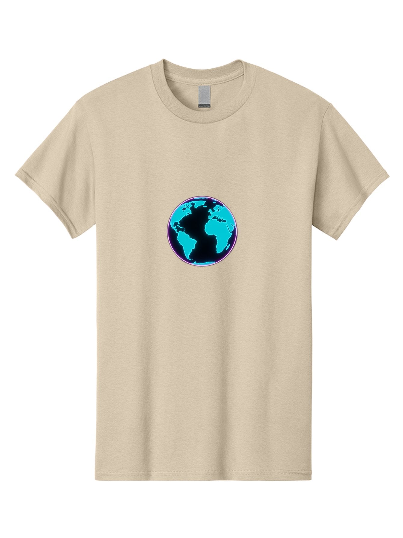 Globe-9 Men'S Graphic Tee, 100% Cotton, Comfortable Casual Summer Wear, Machine Washable, Globe, World Map, Blue And Black Silhouette, Centered, Visual Representation, Earth'S Surface, Americas Centered, Pink Outline, Modern Design, Baa749
