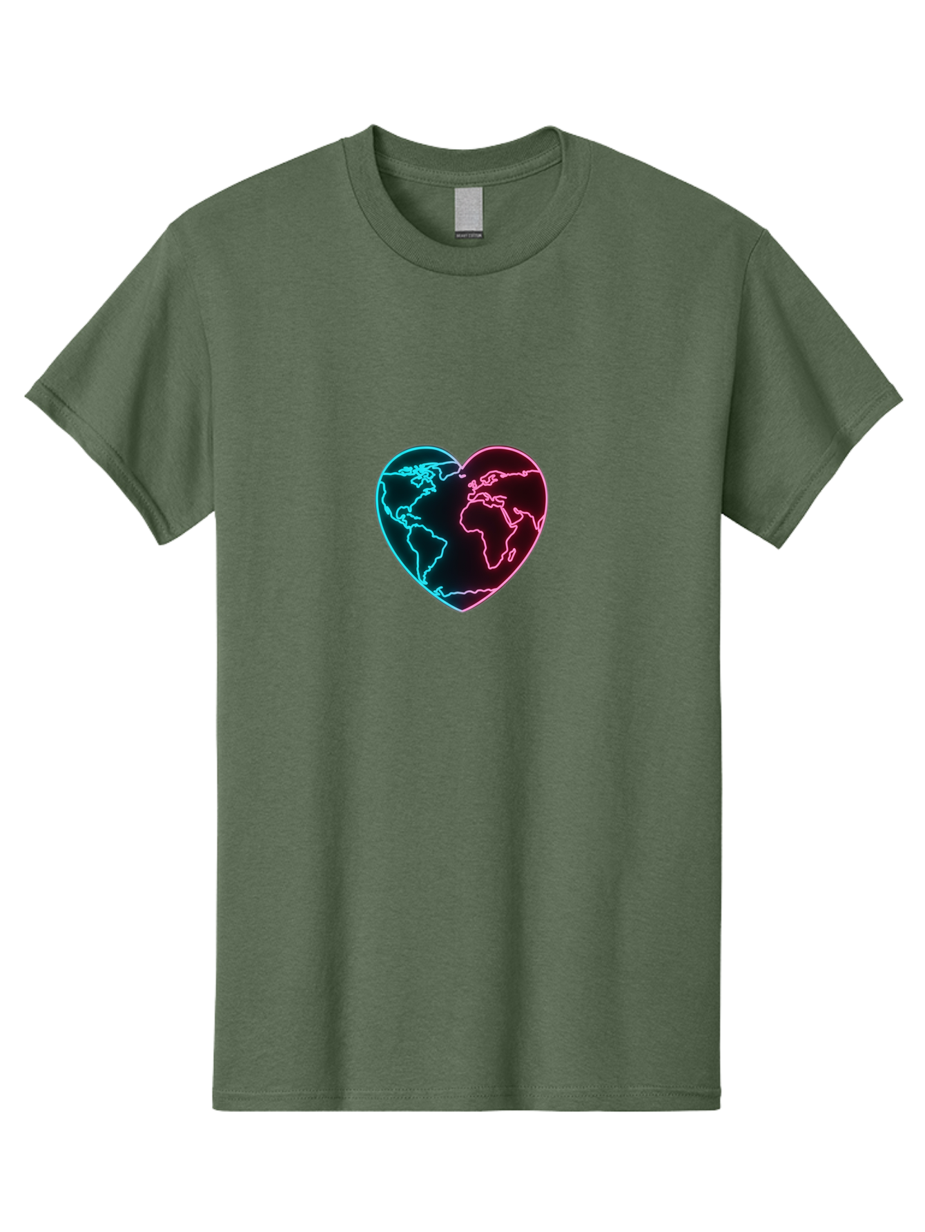 Globe-Heart Men'S Graphic Tee, 100% Cotton, Comfortable Casual Summer Wear, Machine Washable, Glowing World Map, Heart Shape, Neon Light, Global Unity, Love For The Planet, Blue And Pink Glow, Futuristic Design, Symbolic Representation Baa750 13