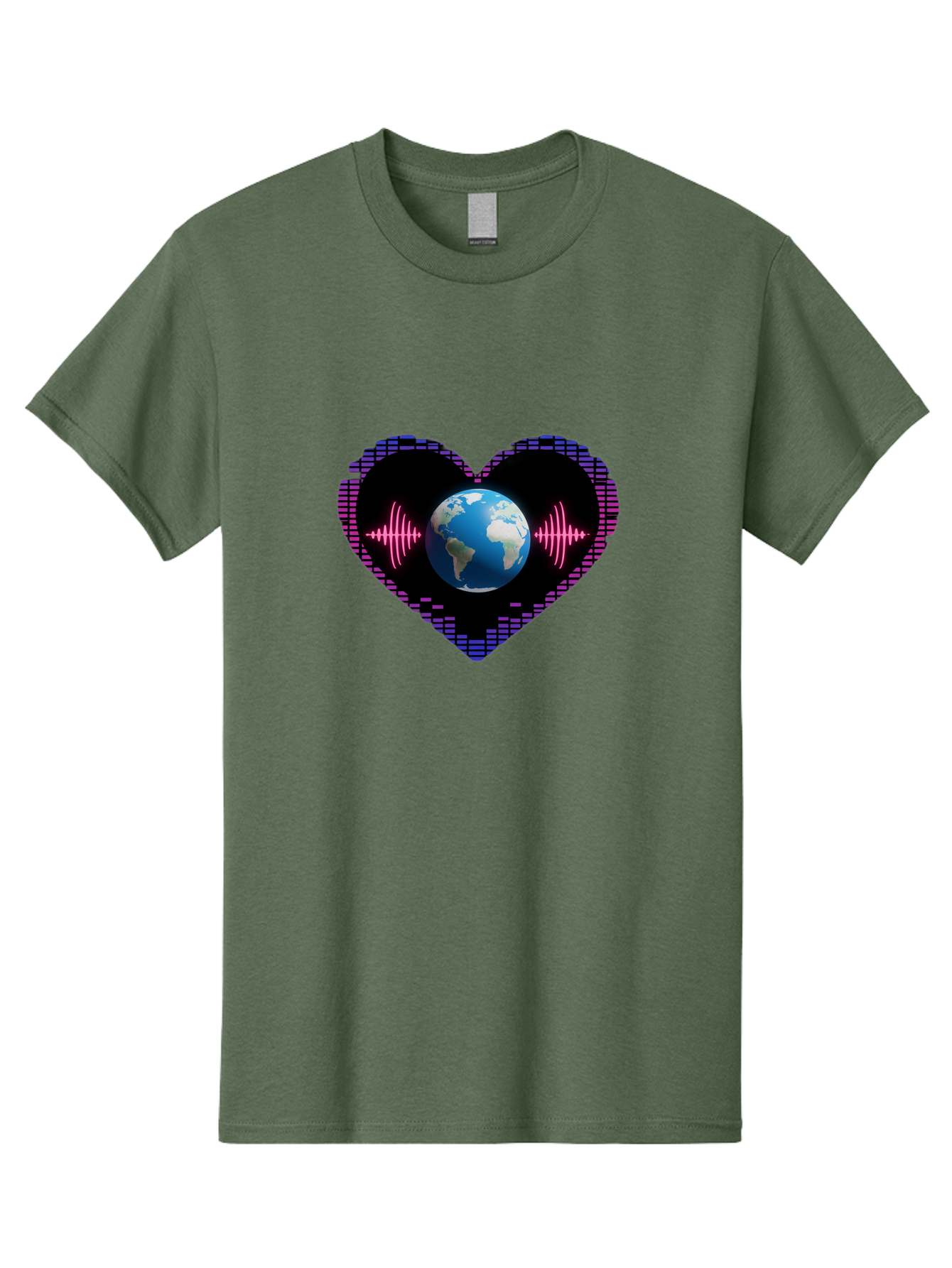Globe-Heartbeat Men'S Graphic Tee, 100% Cotton, Comfortable Casual Summer Wear, Machine Washable, Globe In Heart Shape, Digital Graphic, Sound Wave, Earth Love, Global Unity, Tech Art, Futuristic Design, Pixel Art Baa751 29