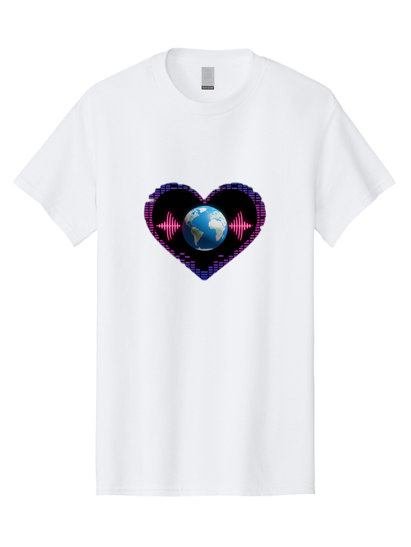Globe-Heartbeat Men'S Graphic Tee, 100% Cotton, Comfortable Casual Summer Wear, Machine Washable, Globe In Heart Shape, Digital Graphic, Sound Wave, Earth Love, Global Unity, Tech Art, Futuristic Design, Pixel Art Baa751 19