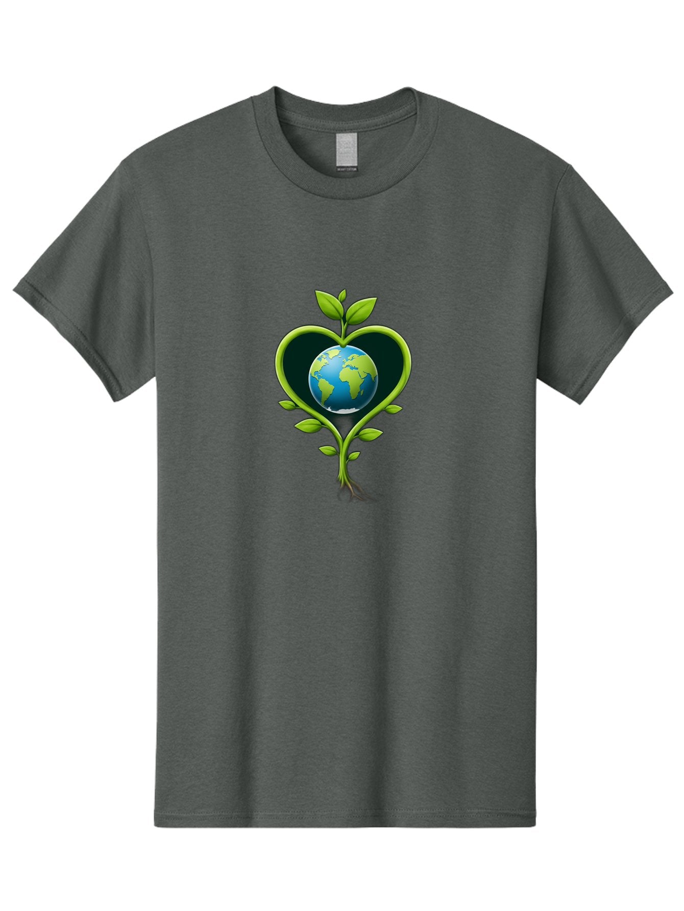 Globe-In-Heart-1 Men'S Graphic Tee, 100% Cotton, Comfortable Casual Summer Wear, Machine Washable, Globe In Heart Shape, Love For The Planet, Eco-Friendly, Green Leaves, Environmental Conservation, Sustainable Living, Earth Care, Heartwarming, Baa752