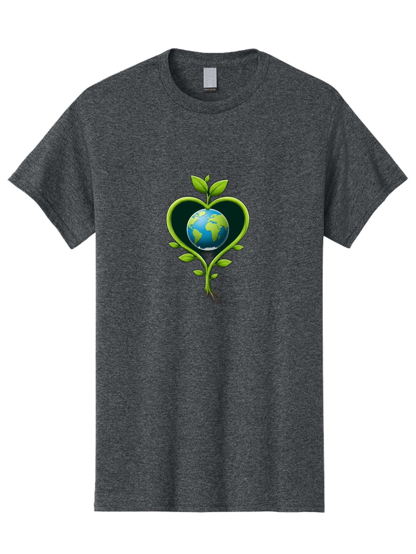 Globe-In-Heart-1 Men'S Graphic Tee, 100% Cotton, Comfortable Casual Summer Wear, Machine Washable, Globe In Heart Shape, Love For The Planet, Eco-Friendly, Green Leaves, Environmental Conservation, Sustainable Living, Earth Care, Heartwarming, Baa752 3