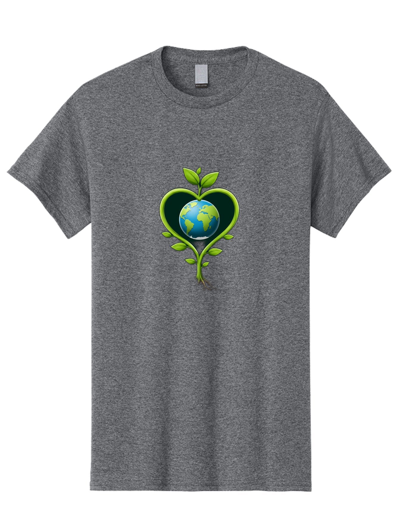 Globe-In-Heart-1 Men'S Graphic Tee, 100% Cotton, Comfortable Casual Summer Wear, Machine Washable, Globe In Heart Shape, Love For The Planet, Eco-Friendly, Green Leaves, Environmental Conservation, Sustainable Living, Earth Care, Heartwarming, Baa752 5