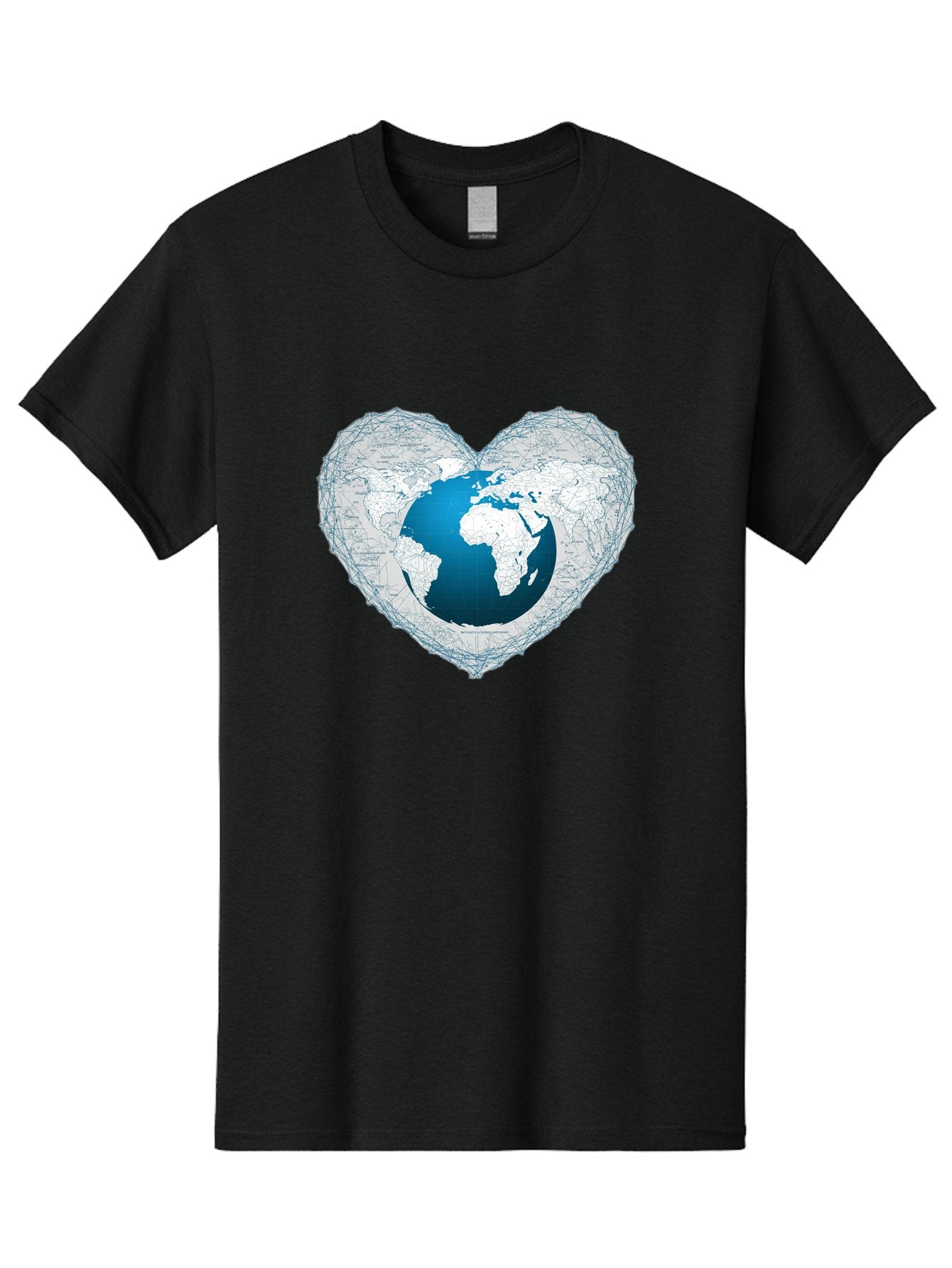Globe-In-Heart-2 Men'S Graphic Tee, 100% Cotton, Comfortable Casual Summer Wear, Machine Washable, Globe In Heart Shape, World Map, Love For The Earth, Global Unity, Blue Gradient, Wireframe Design, Earth Illustration, Heart-Shaped Globe Baa753 15