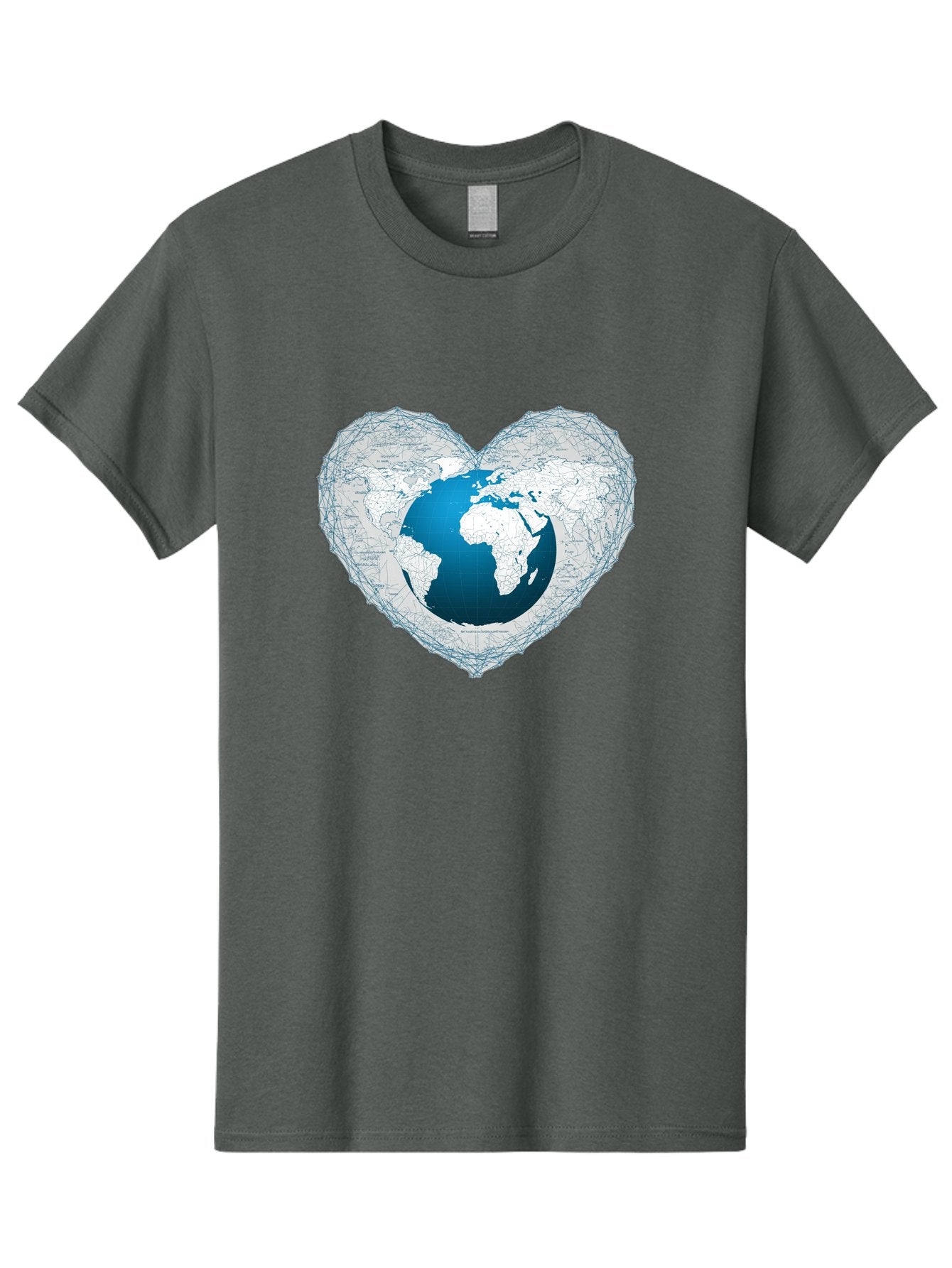 Globe-In-Heart-2 Men'S Graphic Tee, 100% Cotton, Comfortable Casual Summer Wear, Machine Washable, Globe In Heart Shape, World Map, Love For The Earth, Global Unity, Blue Gradient, Wireframe Design, Earth Illustration, Heart-Shaped Globe Baa753