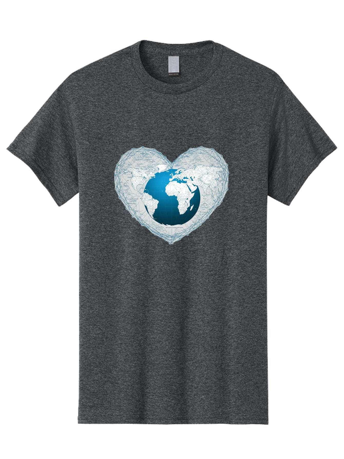 Globe-In-Heart-2 Men'S Graphic Tee, 100% Cotton, Comfortable Casual Summer Wear, Machine Washable, Globe In Heart Shape, World Map, Love For The Earth, Global Unity, Blue Gradient, Wireframe Design, Earth Illustration, Heart-Shaped Globe Baa753 5