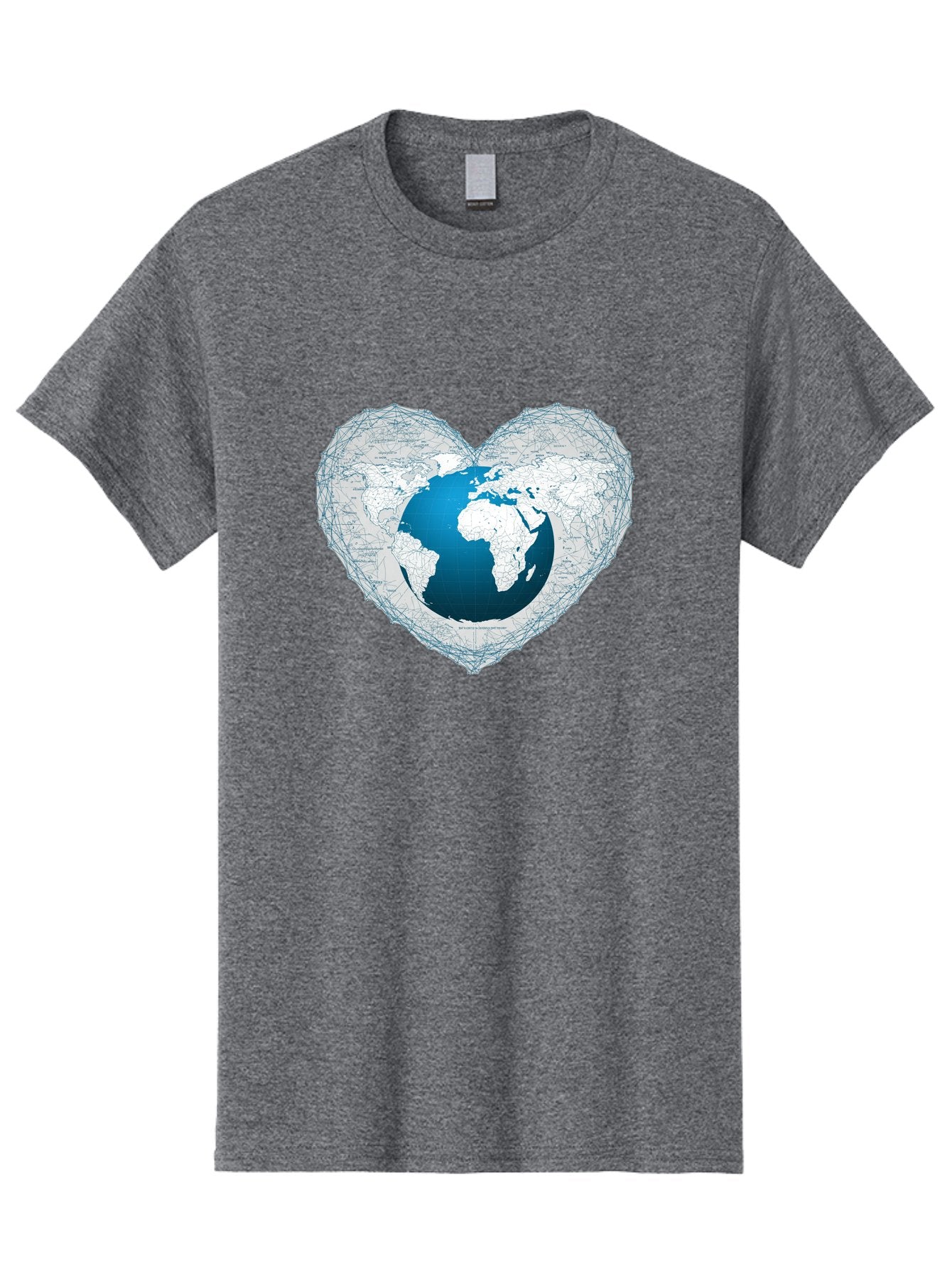 Globe-In-Heart-2 Men'S Graphic Tee, 100% Cotton, Comfortable Casual Summer Wear, Machine Washable, Globe In Heart Shape, World Map, Love For The Earth, Global Unity, Blue Gradient, Wireframe Design, Earth Illustration, Heart-Shaped Globe Baa753 3