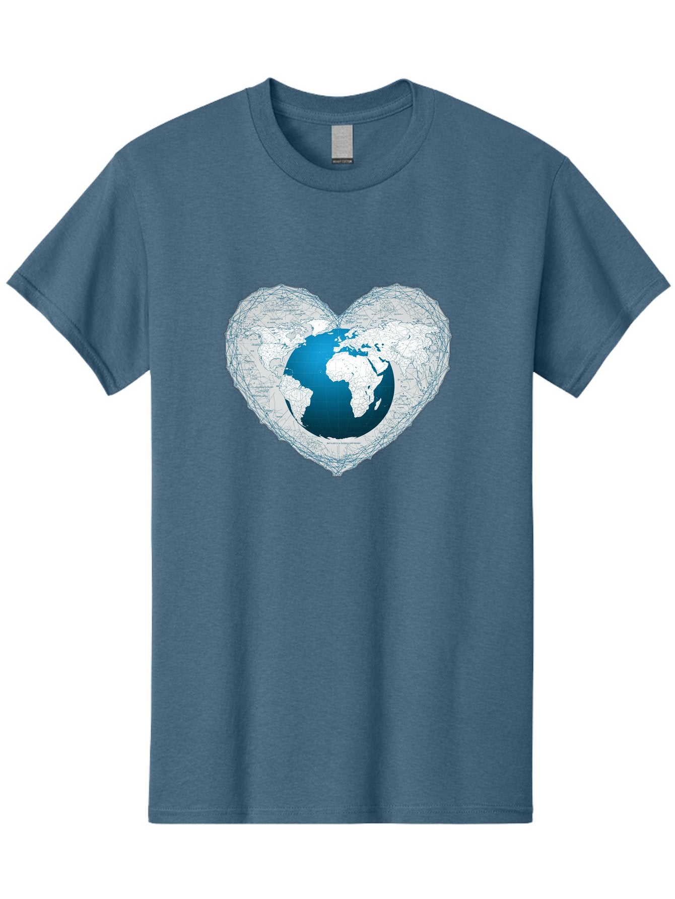 Globe-In-Heart-2 Men'S Graphic Tee, 100% Cotton, Comfortable Casual Summer Wear, Machine Washable, Globe In Heart Shape, World Map, Love For The Earth, Global Unity, Blue Gradient, Wireframe Design, Earth Illustration, Heart-Shaped Globe Baa753 13