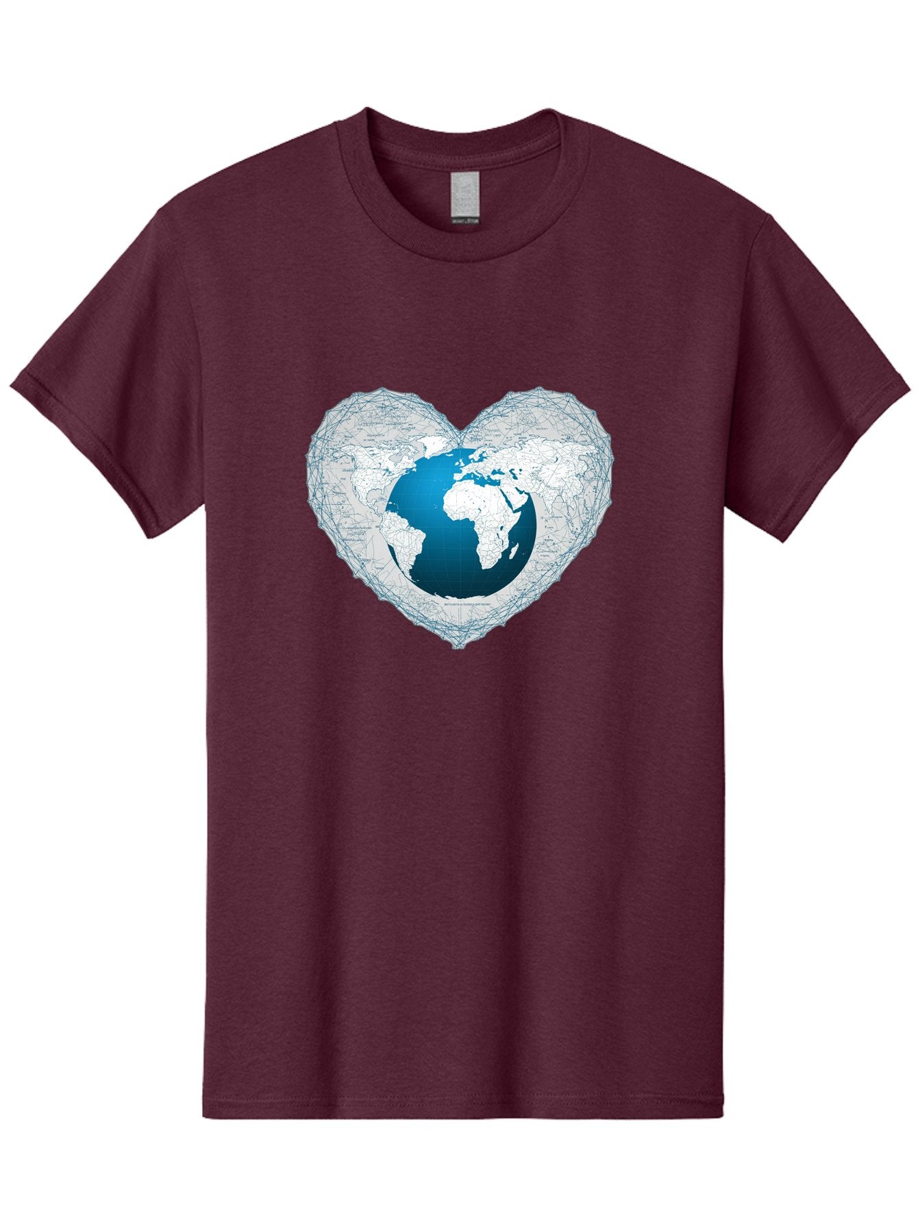 Globe-In-Heart-2 Men'S Graphic Tee, 100% Cotton, Comfortable Casual Summer Wear, Machine Washable, Globe In Heart Shape, World Map, Love For The Earth, Global Unity, Blue Gradient, Wireframe Design, Earth Illustration, Heart-Shaped Globe Baa753