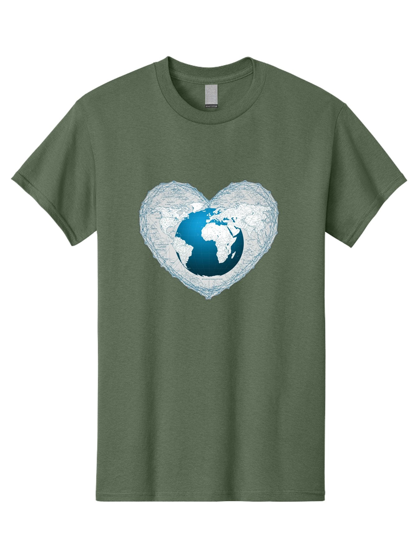 Globe-In-Heart-2 Men'S Graphic Tee, 100% Cotton, Comfortable Casual Summer Wear, Machine Washable, Globe In Heart Shape, World Map, Love For The Earth, Global Unity, Blue Gradient, Wireframe Design, Earth Illustration, Heart-Shaped Globe Baa753 14