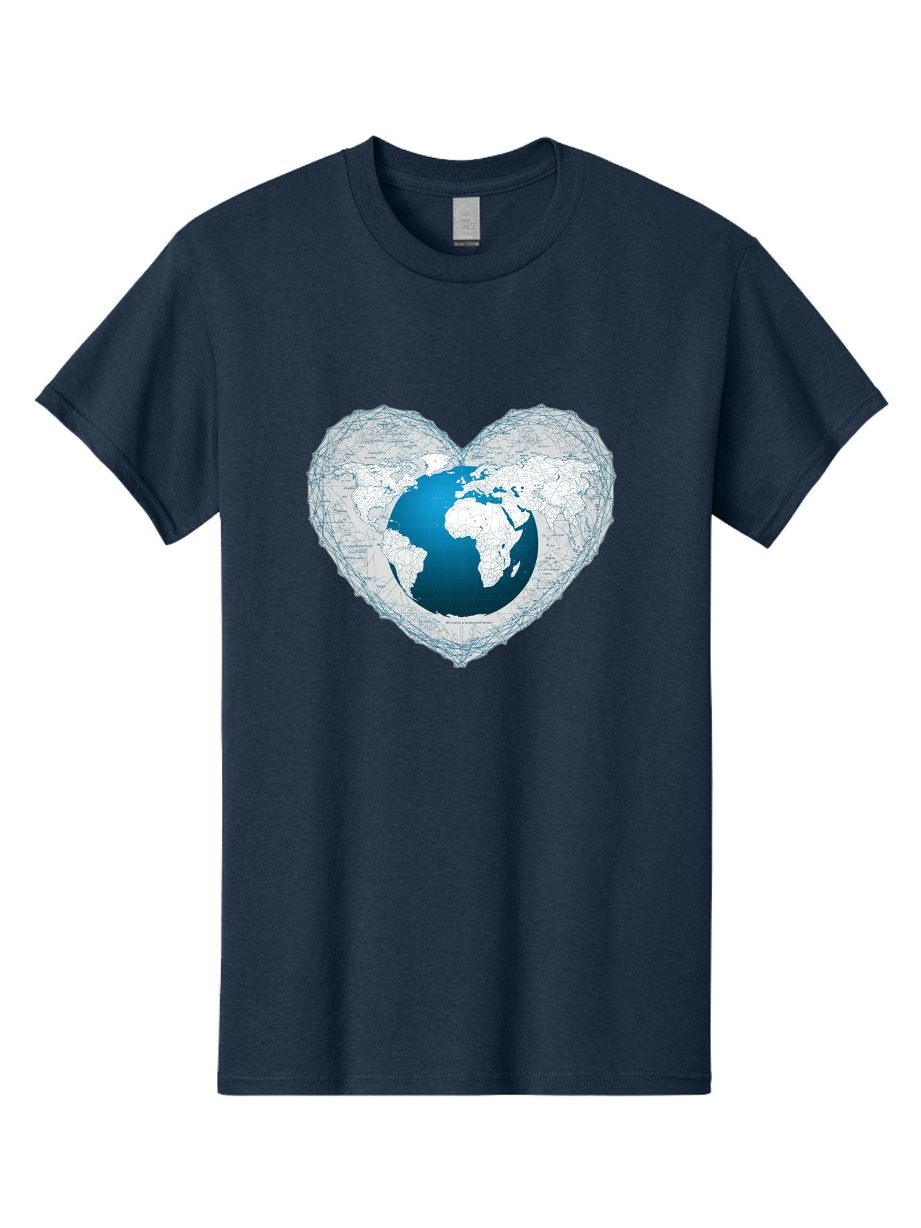 Globe-In-Heart-2 Men'S Graphic Tee, 100% Cotton, Comfortable Casual Summer Wear, Machine Washable, Globe In Heart Shape, World Map, Love For The Earth, Global Unity, Blue Gradient, Wireframe Design, Earth Illustration, Heart-Shaped Globe Baa753 7