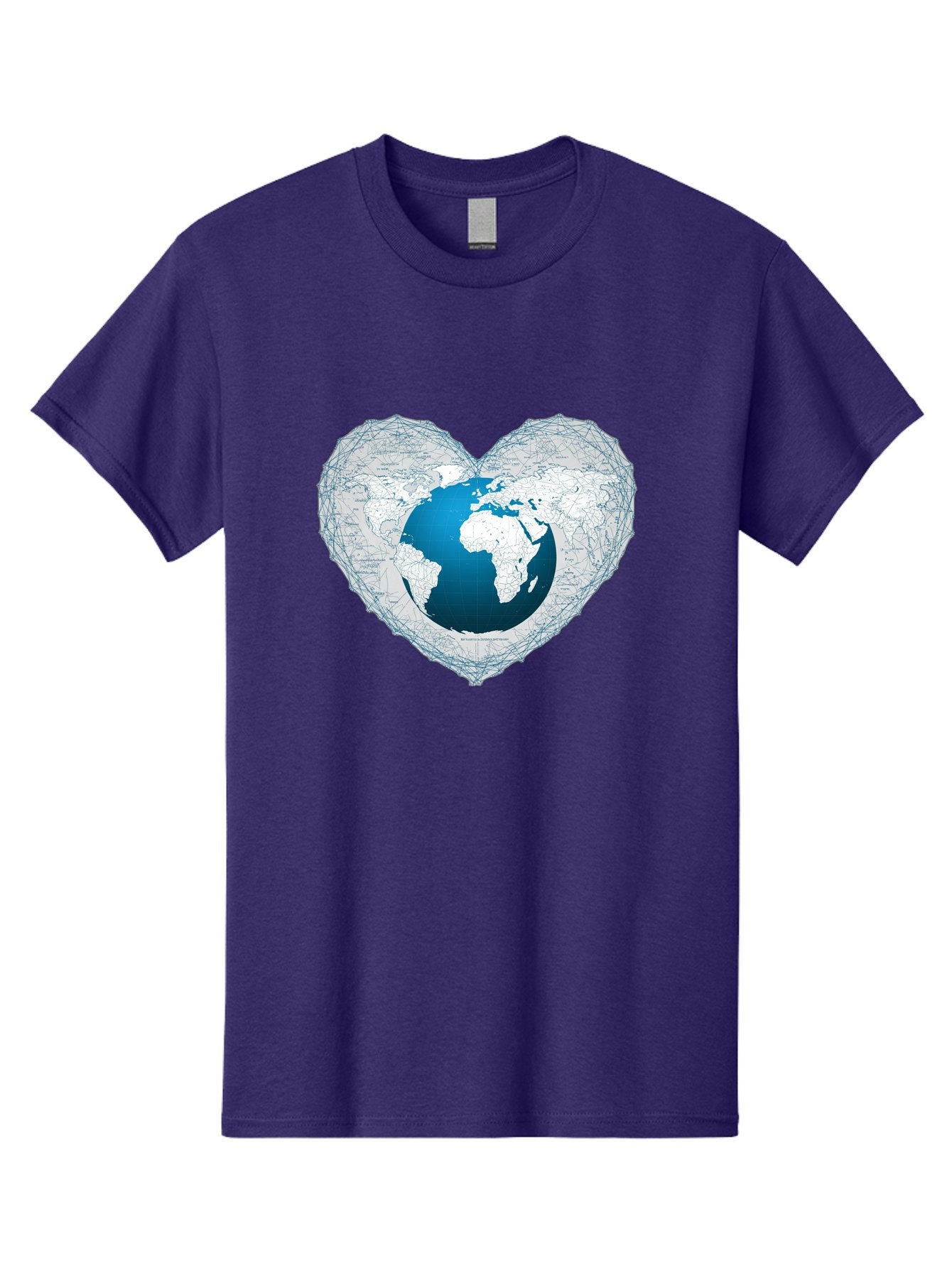 Globe-In-Heart-2 Men'S Graphic Tee, 100% Cotton, Comfortable Casual Summer Wear, Machine Washable, Globe In Heart Shape, World Map, Love For The Earth, Global Unity, Blue Gradient, Wireframe Design, Earth Illustration, Heart-Shaped Globe Baa753 12