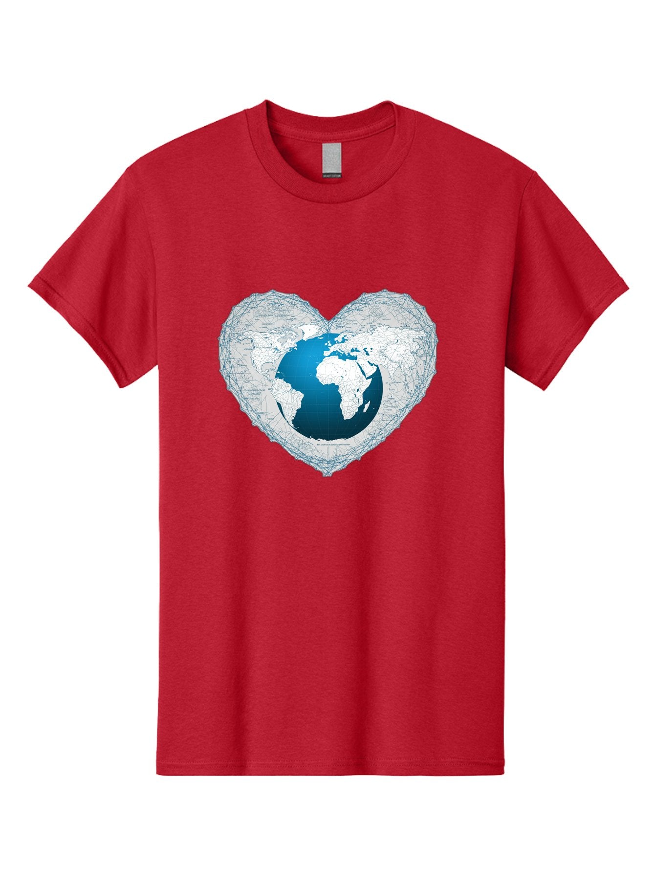 Globe-In-Heart-2 Men'S Graphic Tee, 100% Cotton, Comfortable Casual Summer Wear, Machine Washable, Globe In Heart Shape, World Map, Love For The Earth, Global Unity, Blue Gradient, Wireframe Design, Earth Illustration, Heart-Shaped Globe Baa753 10