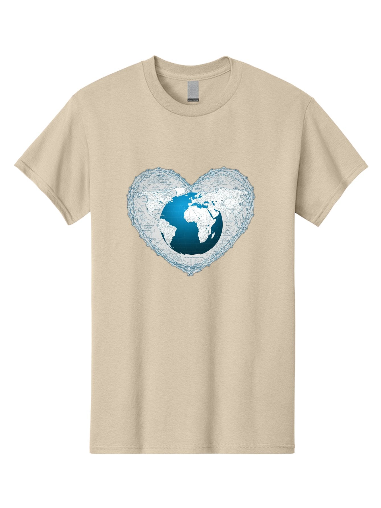 Globe-In-Heart-2 Men'S Graphic Tee, 100% Cotton, Comfortable Casual Summer Wear, Machine Washable, Globe In Heart Shape, World Map, Love For The Earth, Global Unity, Blue Gradient, Wireframe Design, Earth Illustration, Heart-Shaped Globe Baa753 8