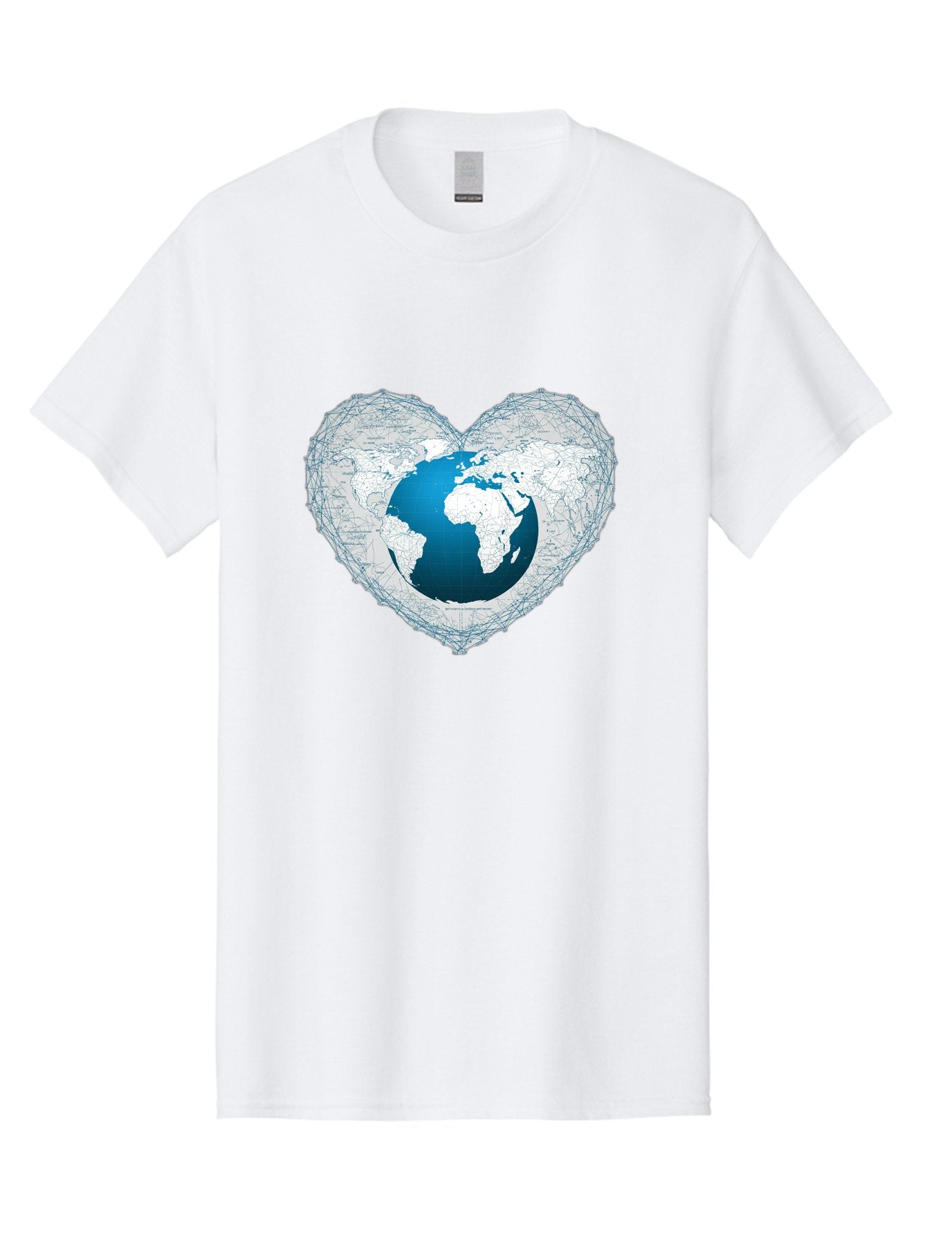 Globe-In-Heart-2 Men'S Graphic Tee, 100% Cotton, Comfortable Casual Summer Wear, Machine Washable, Globe In Heart Shape, World Map, Love For The Earth, Global Unity, Blue Gradient, Wireframe Design, Earth Illustration, Heart-Shaped Globe Baa753 6