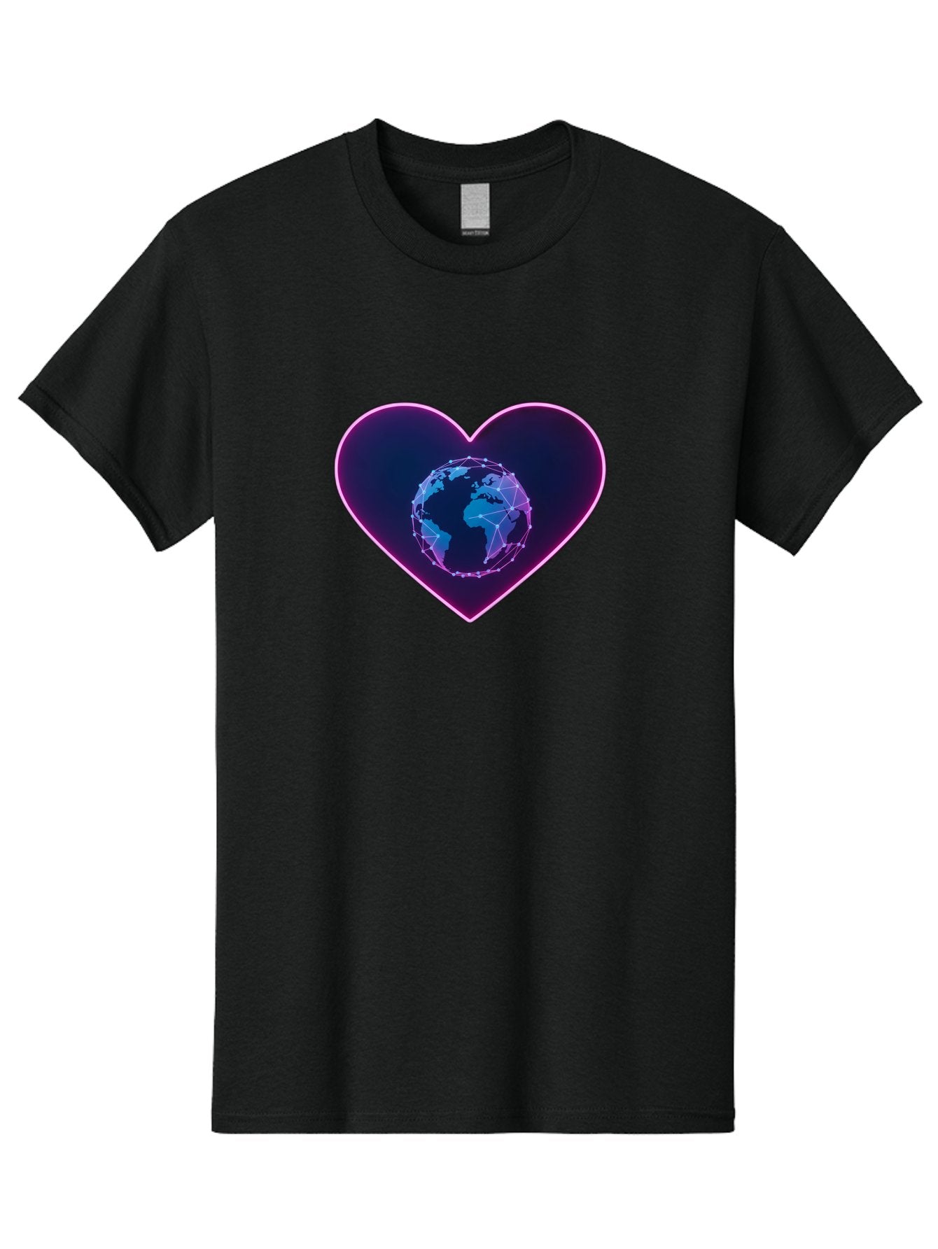 Globe-In-Heart Men'S Graphic Tee, 100% Cotton, Comfortable Casual Summer Wear, Machine Washable, Globe In The Heart, Global Unity, World Love, Interconnectedness, Network Effect, Futuristic Design, Digital Art, Earth Connection Baa754 7