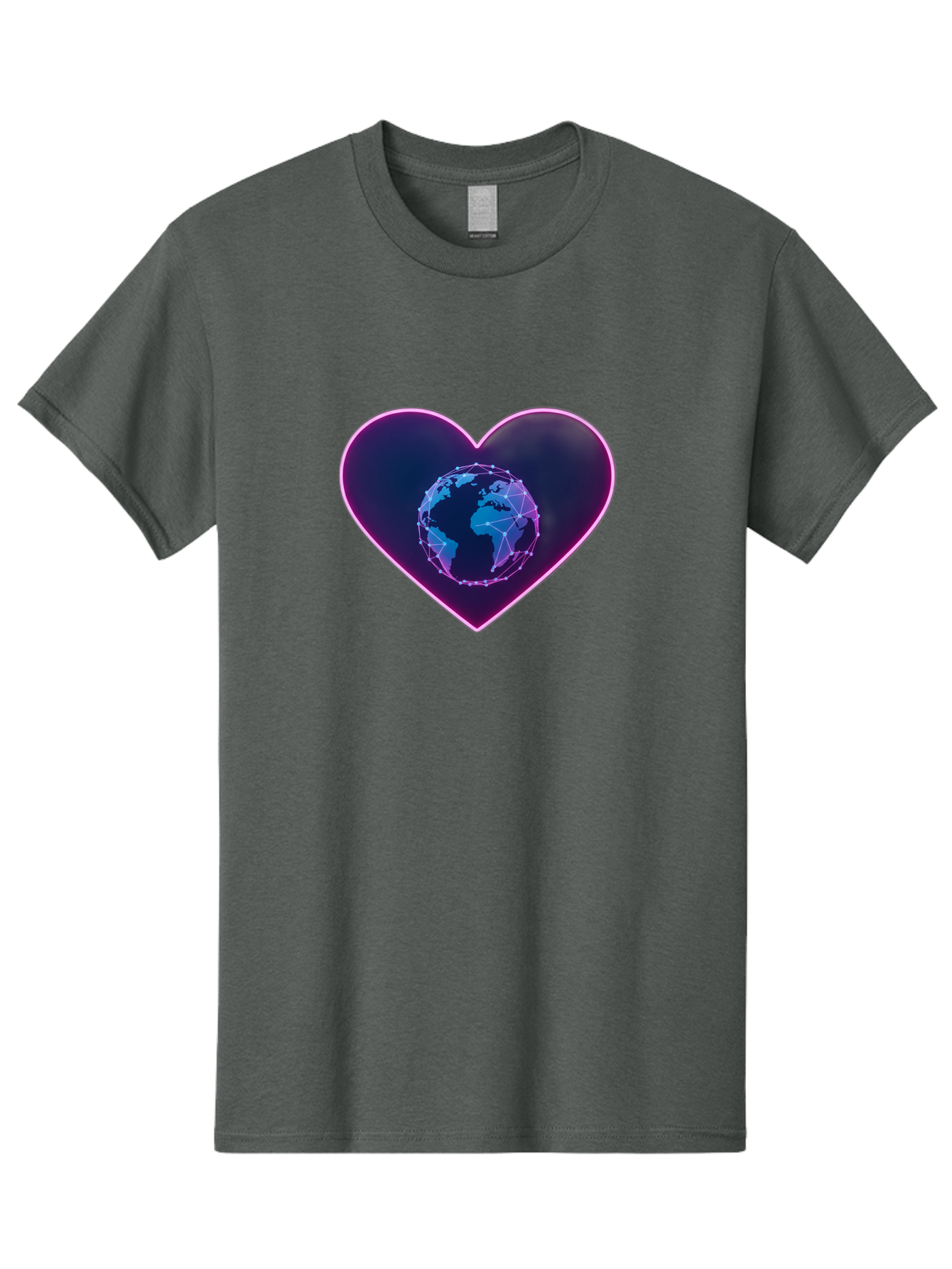 Globe-In-Heart Men'S Graphic Tee, 100% Cotton, Comfortable Casual Summer Wear, Machine Washable, Globe In The Heart, Global Unity, World Love, Interconnectedness, Network Effect, Futuristic Design, Digital Art, Earth Connection Baa754 23
