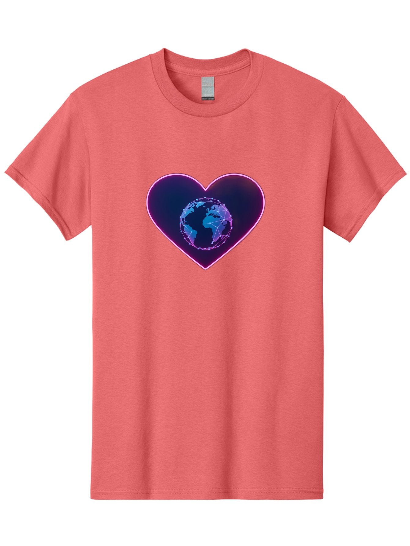 Globe-In-Heart Men'S Graphic Tee, 100% Cotton, Comfortable Casual Summer Wear, Machine Washable, Globe In The Heart, Global Unity, World Love, Interconnectedness, Network Effect, Futuristic Design, Digital Art, Earth Connection Baa754 15