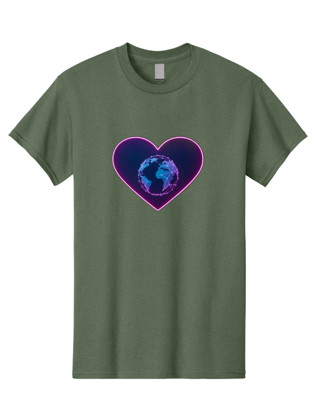 Globe-In-Heart Men'S Graphic Tee, 100% Cotton, Comfortable Casual Summer Wear, Machine Washable, Globe In The Heart, Global Unity, World Love, Interconnectedness, Network Effect, Futuristic Design, Digital Art, Earth Connection Baa754 13