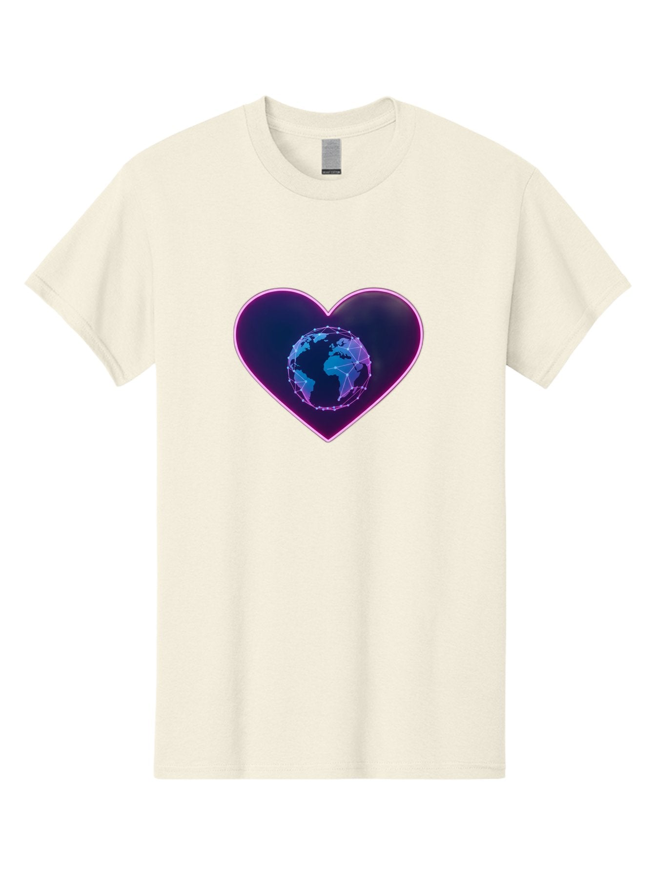 Globe-In-Heart Men'S Graphic Tee, 100% Cotton, Comfortable Casual Summer Wear, Machine Washable, Globe In The Heart, Global Unity, World Love, Interconnectedness, Network Effect, Futuristic Design, Digital Art, Earth Connection Baa754 11