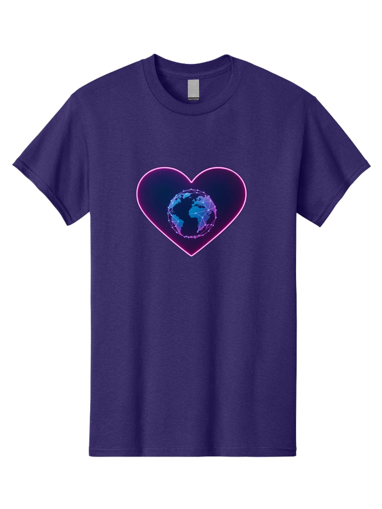 Globe-In-Heart Men'S Graphic Tee, 100% Cotton, Comfortable Casual Summer Wear, Machine Washable, Globe In The Heart, Global Unity, World Love, Interconnectedness, Network Effect, Futuristic Design, Digital Art, Earth Connection Baa754 12