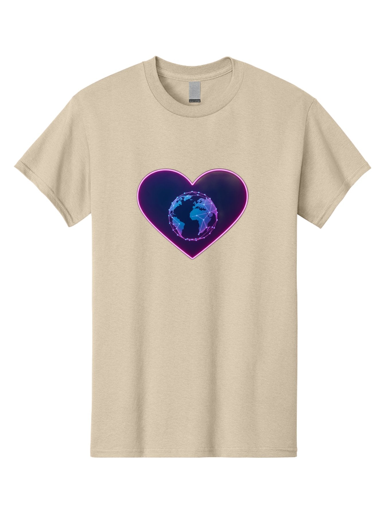Globe-In-Heart Men'S Graphic Tee, 100% Cotton, Comfortable Casual Summer Wear, Machine Washable, Globe In The Heart, Global Unity, World Love, Interconnectedness, Network Effect, Futuristic Design, Digital Art, Earth Connection Baa754 9