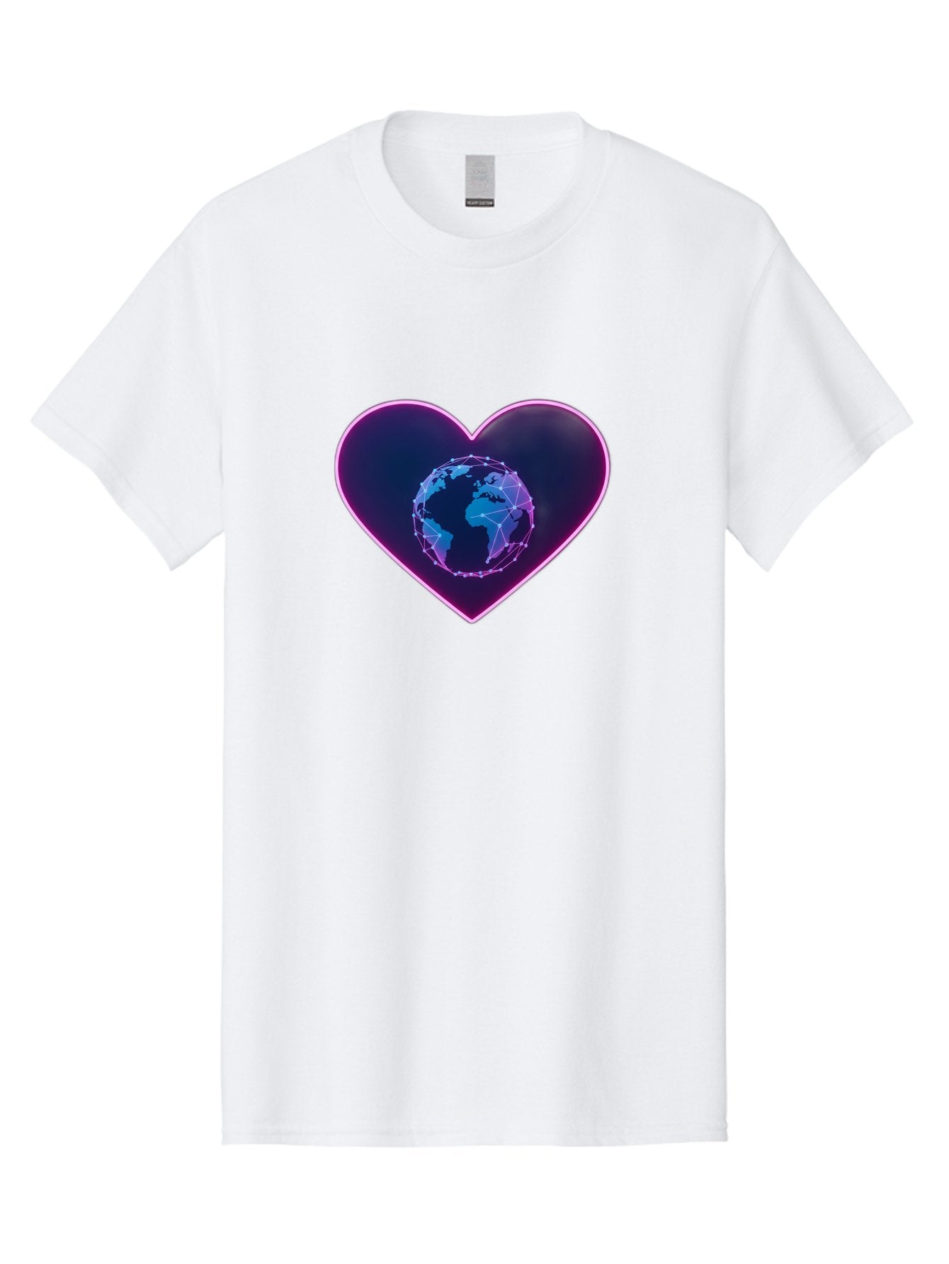 Globe-In-Heart Men'S Graphic Tee, 100% Cotton, Comfortable Casual Summer Wear, Machine Washable, Globe In The Heart, Global Unity, World Love, Interconnectedness, Network Effect, Futuristic Design, Digital Art, Earth Connection Baa754 10