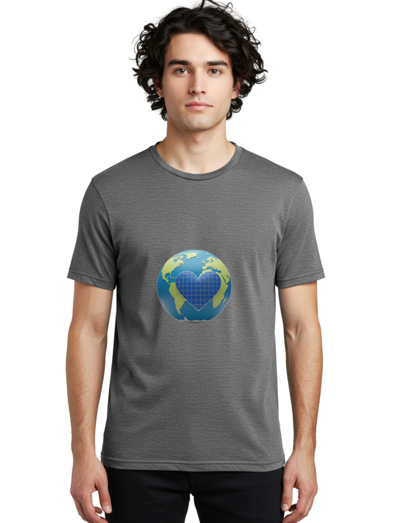 Globe-With-Heart Men'S Graphic Tee, 100% Cotton, Comfortable Casual Summer Wear, Machine Washable, Globe With Heart Shape, World Map, Love For The Planet, Eco-Friendly, Sustainable Living, Global Unity, Heart-Shaped Grid, Baa755 14